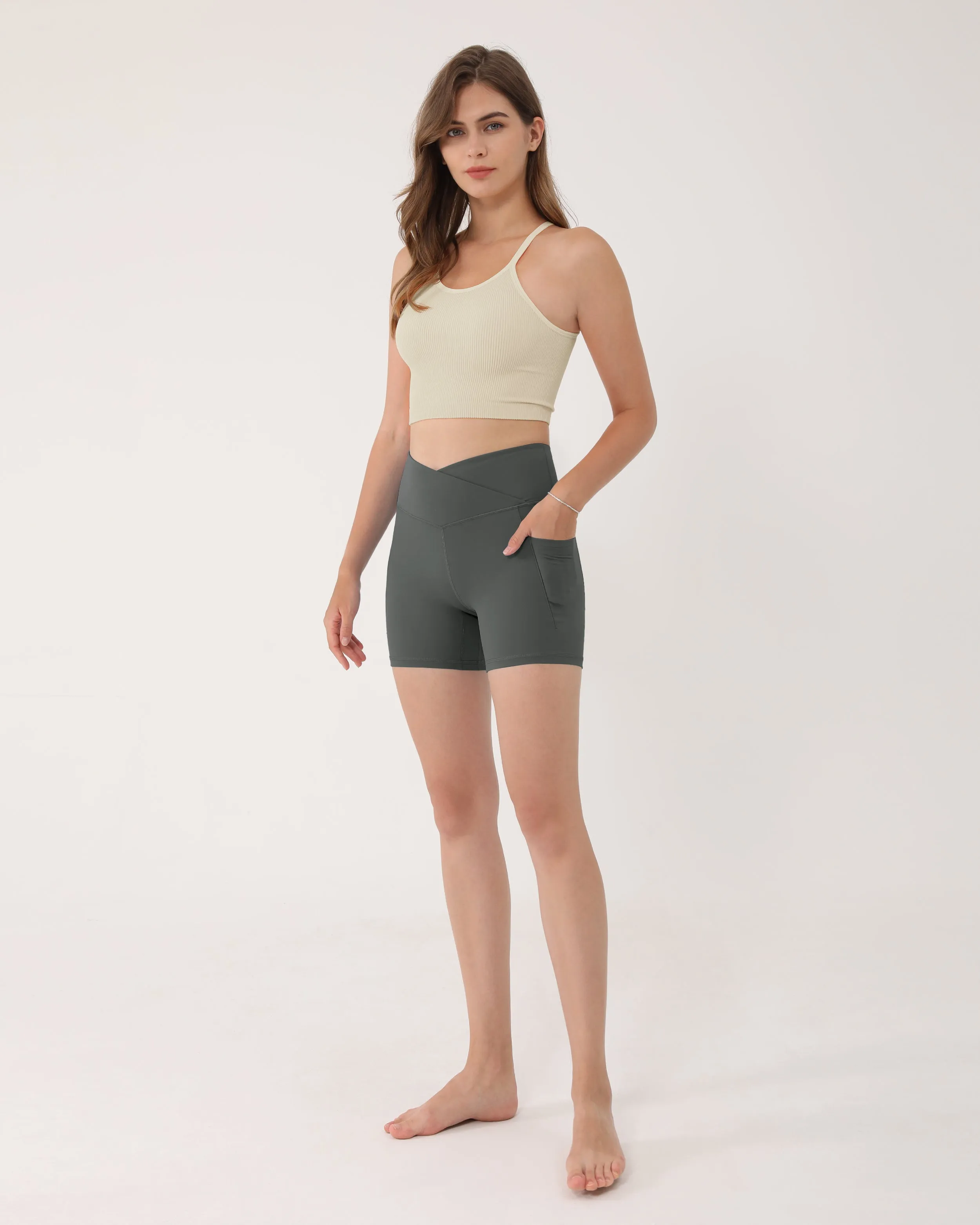 5" Cross Waist Biker Shorts with Pockets