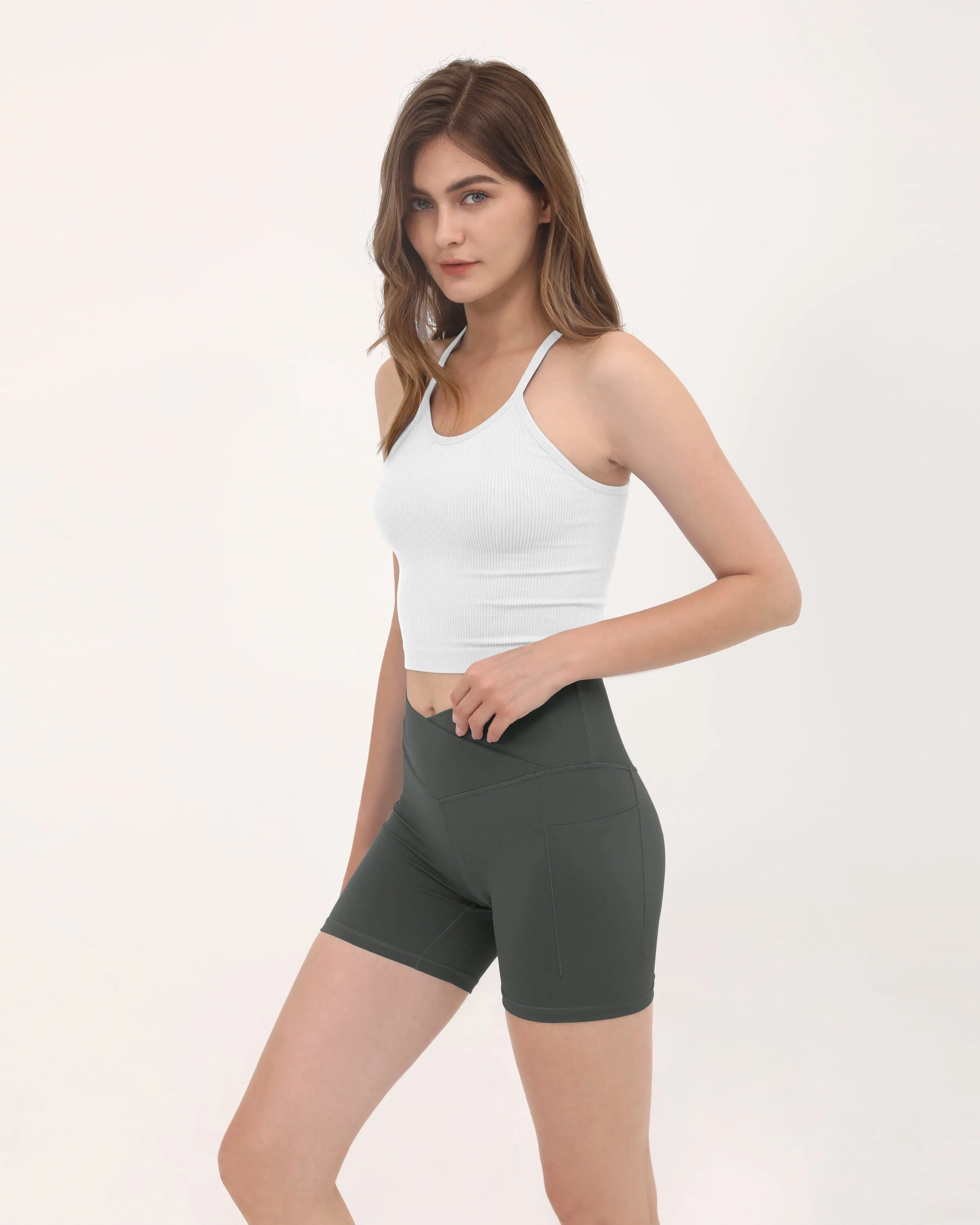 5" Cross Waist Biker Shorts with Pockets