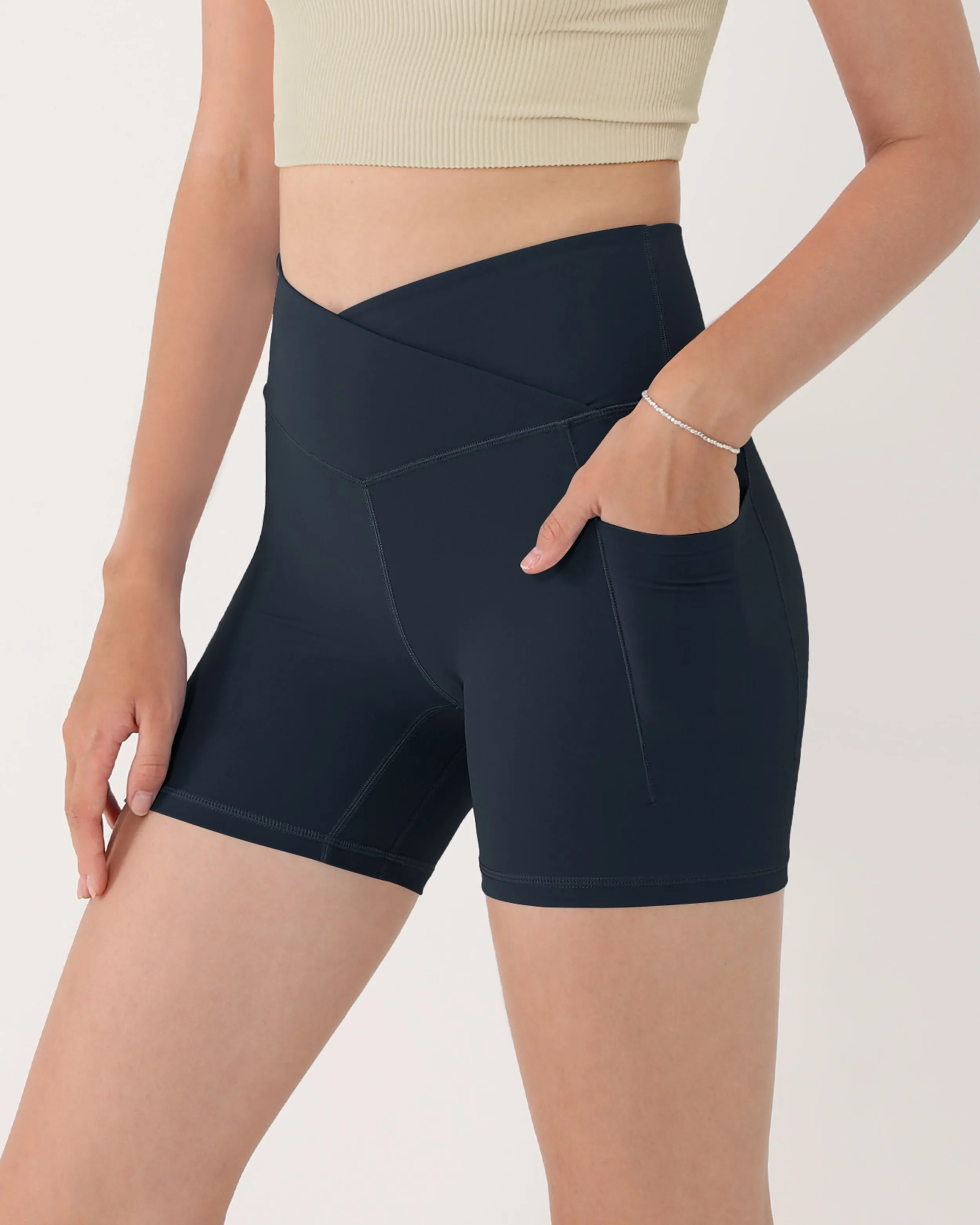 5" Cross Waist Biker Shorts with Pockets