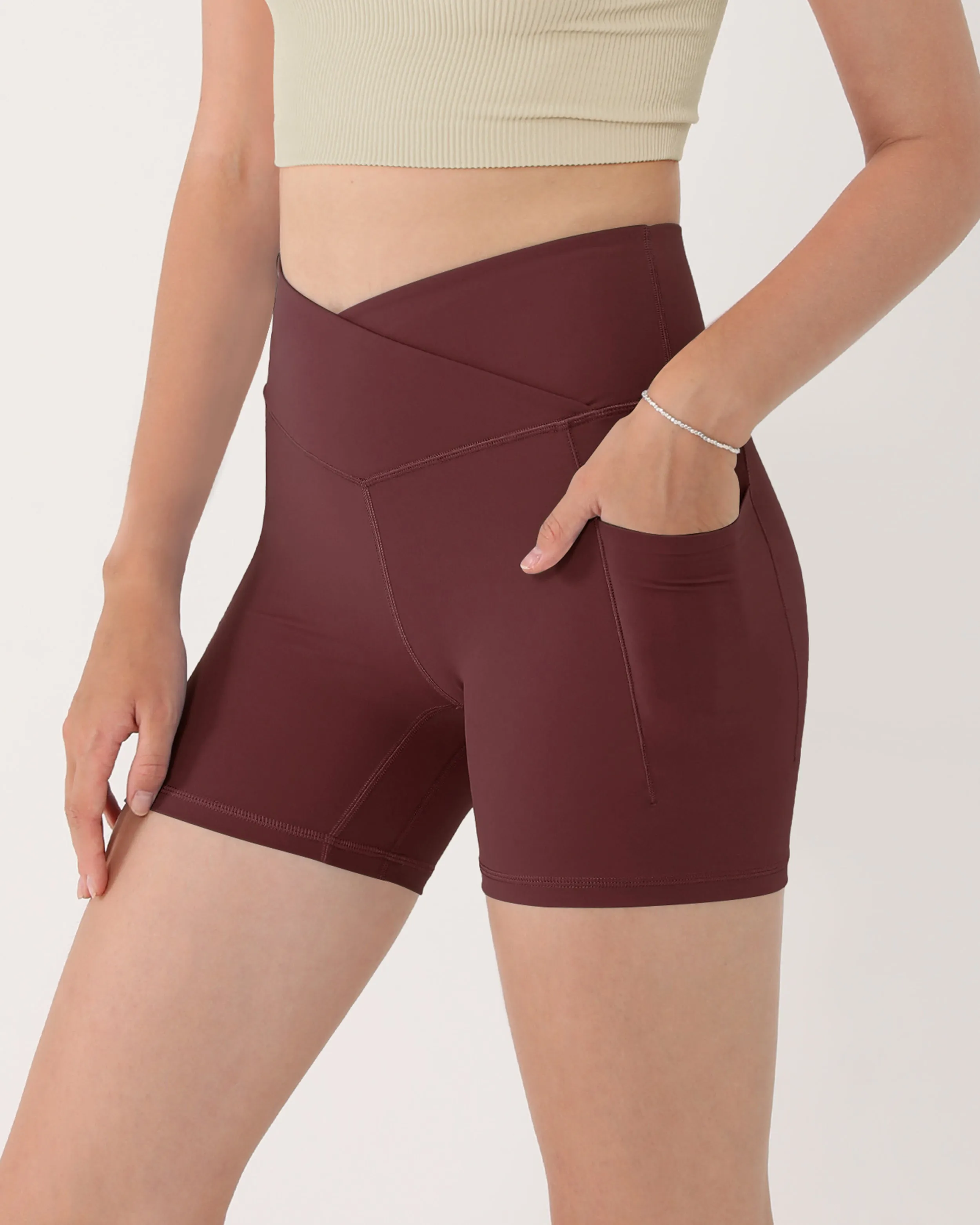 5" Cross Waist Biker Shorts with Pockets