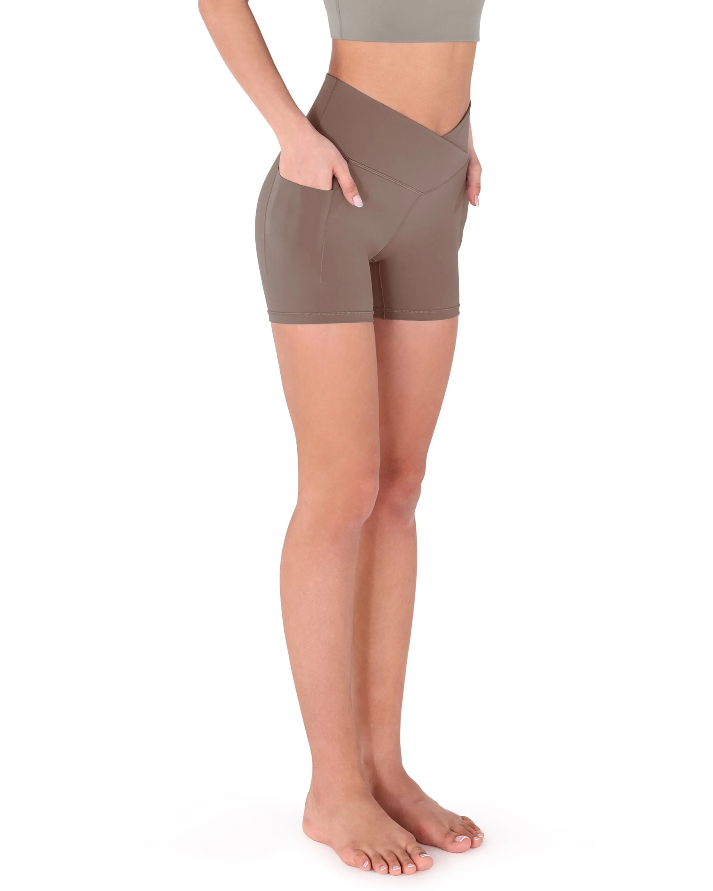 5" Cross Waist Biker Shorts with Pockets