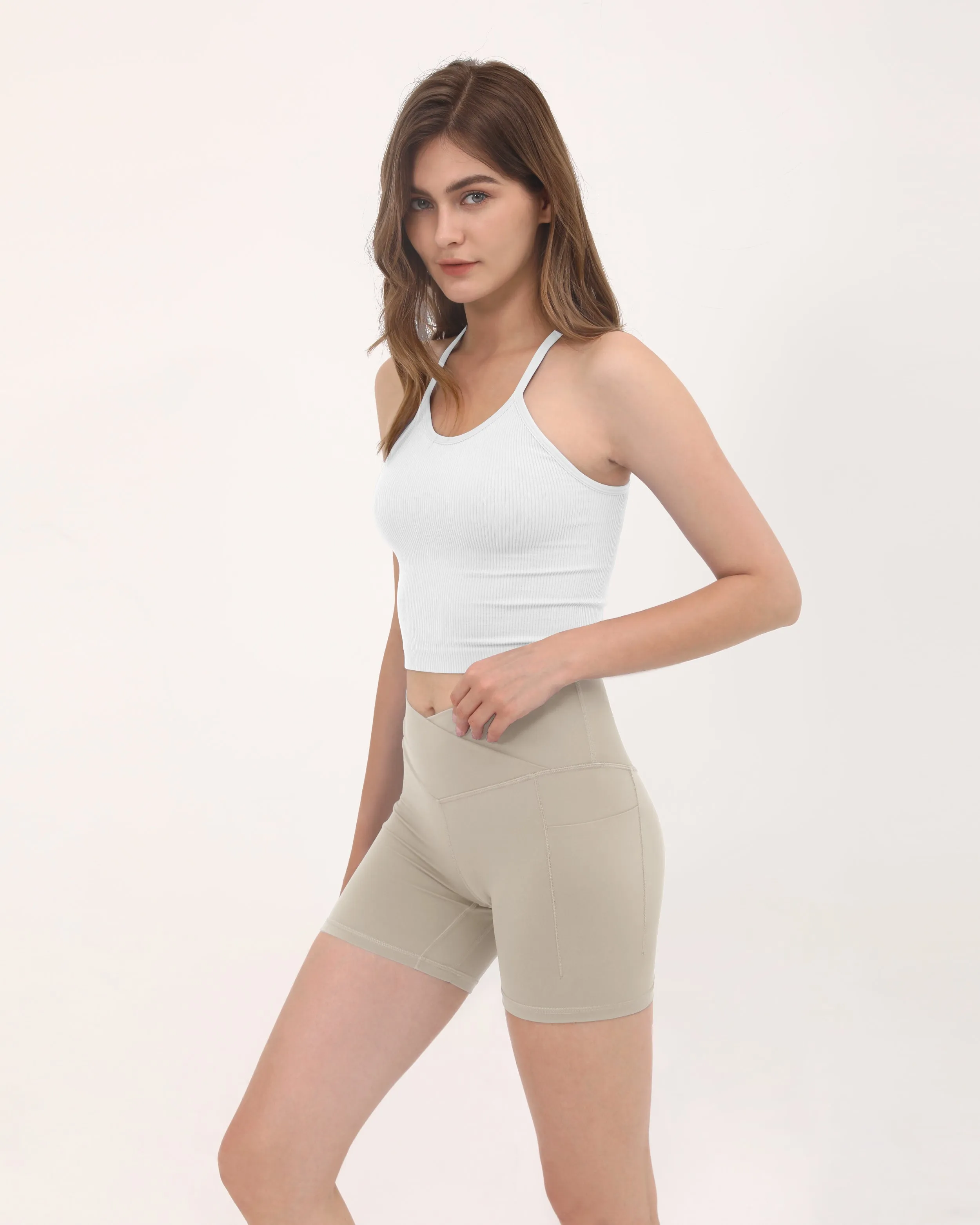 5" Cross Waist Biker Shorts with Pockets