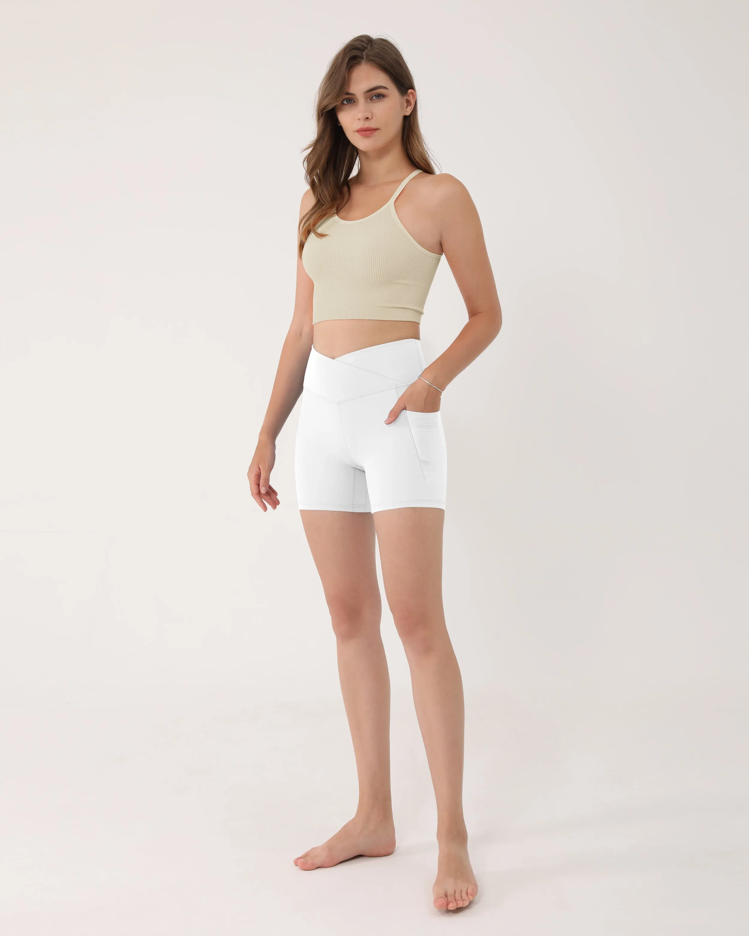 5" Cross Waist Biker Shorts with Pockets