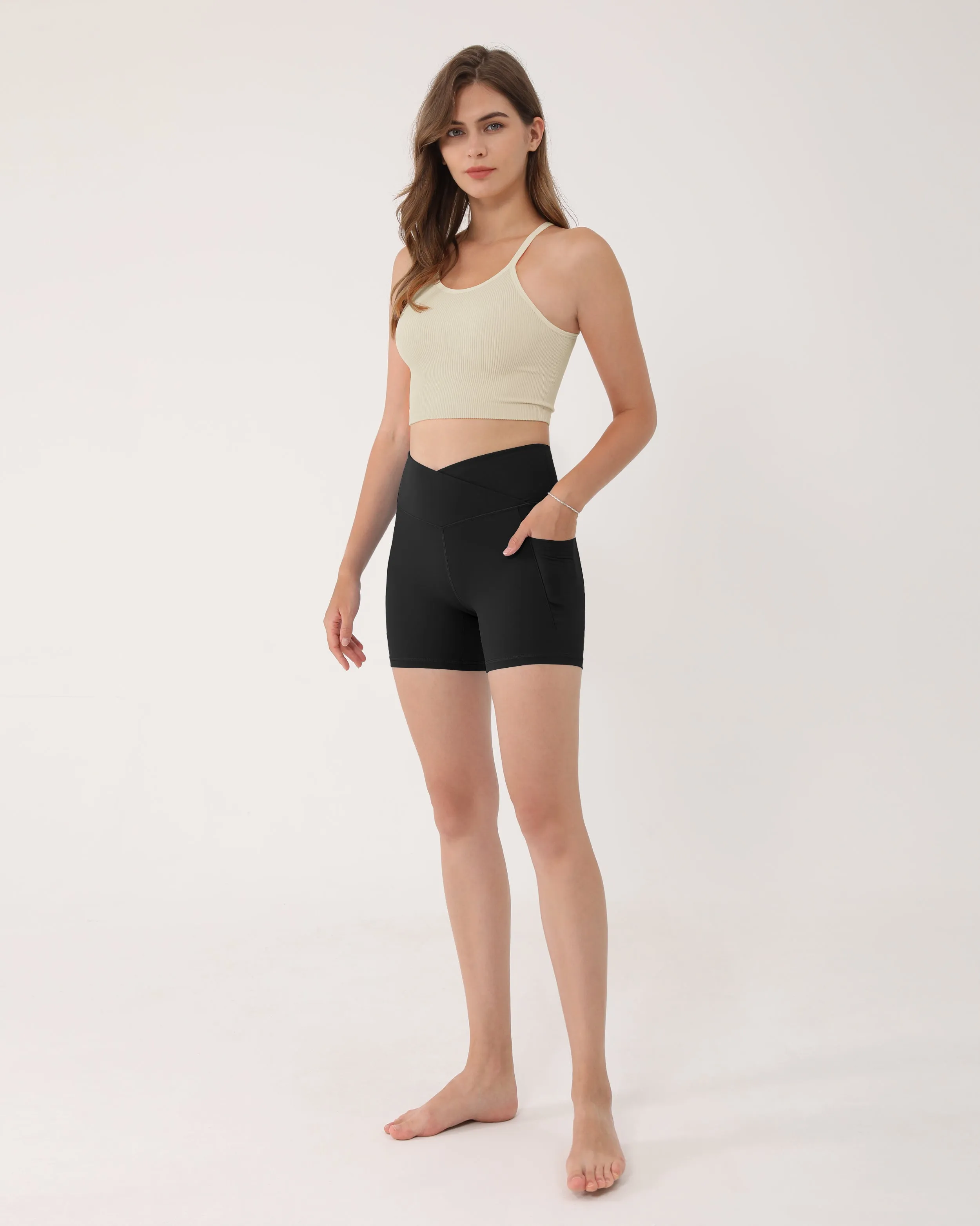 5" Cross Waist Biker Shorts with Pockets