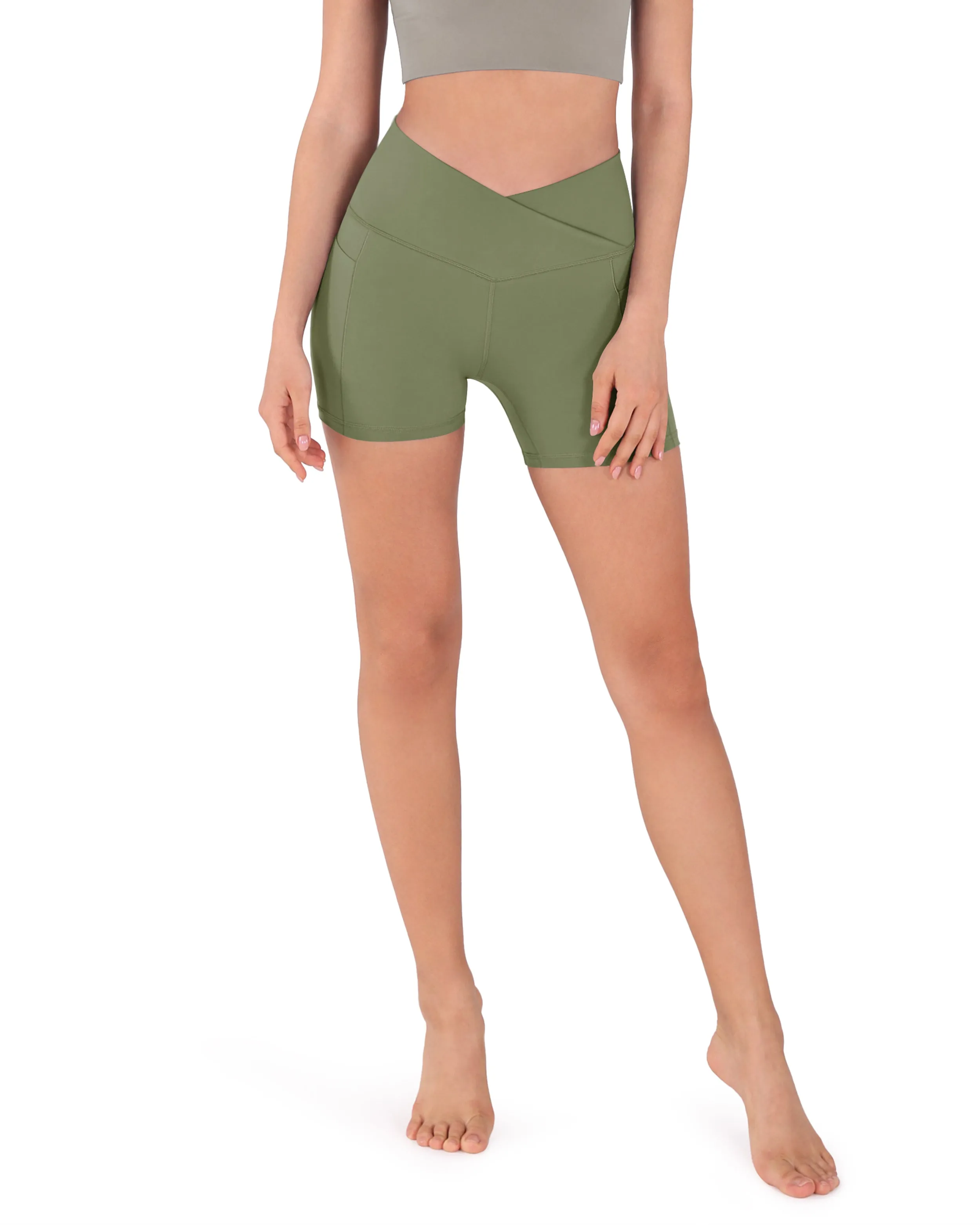 5" Cross Waist Biker Shorts with Pockets