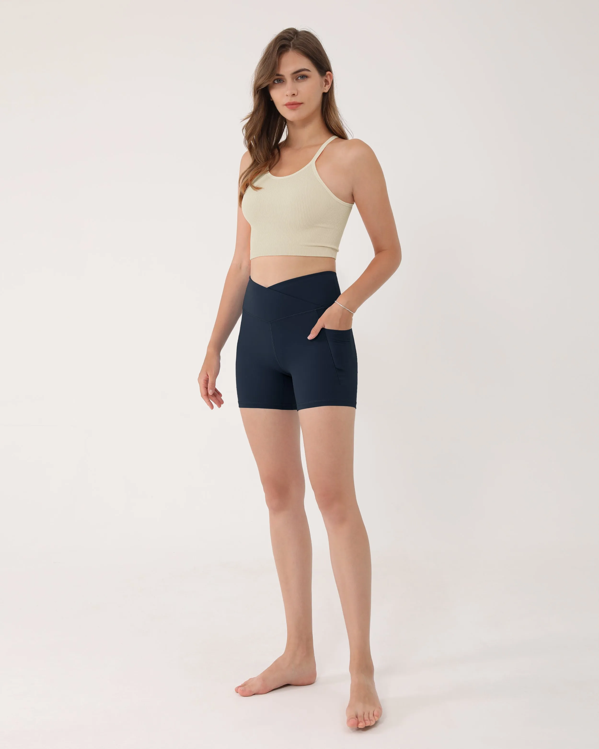 5" Cross Waist Biker Shorts with Pockets