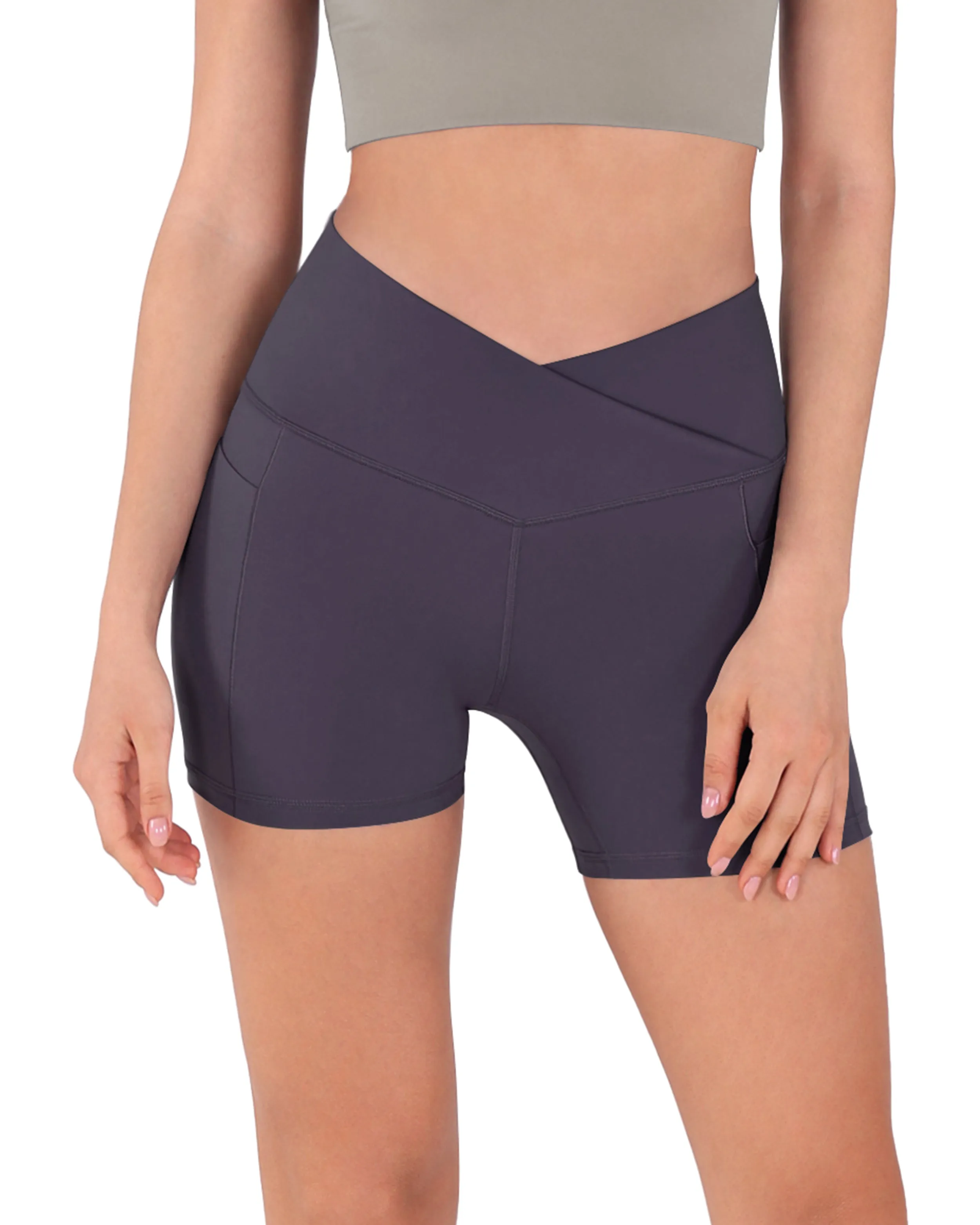 5" Cross Waist Biker Shorts with Pockets