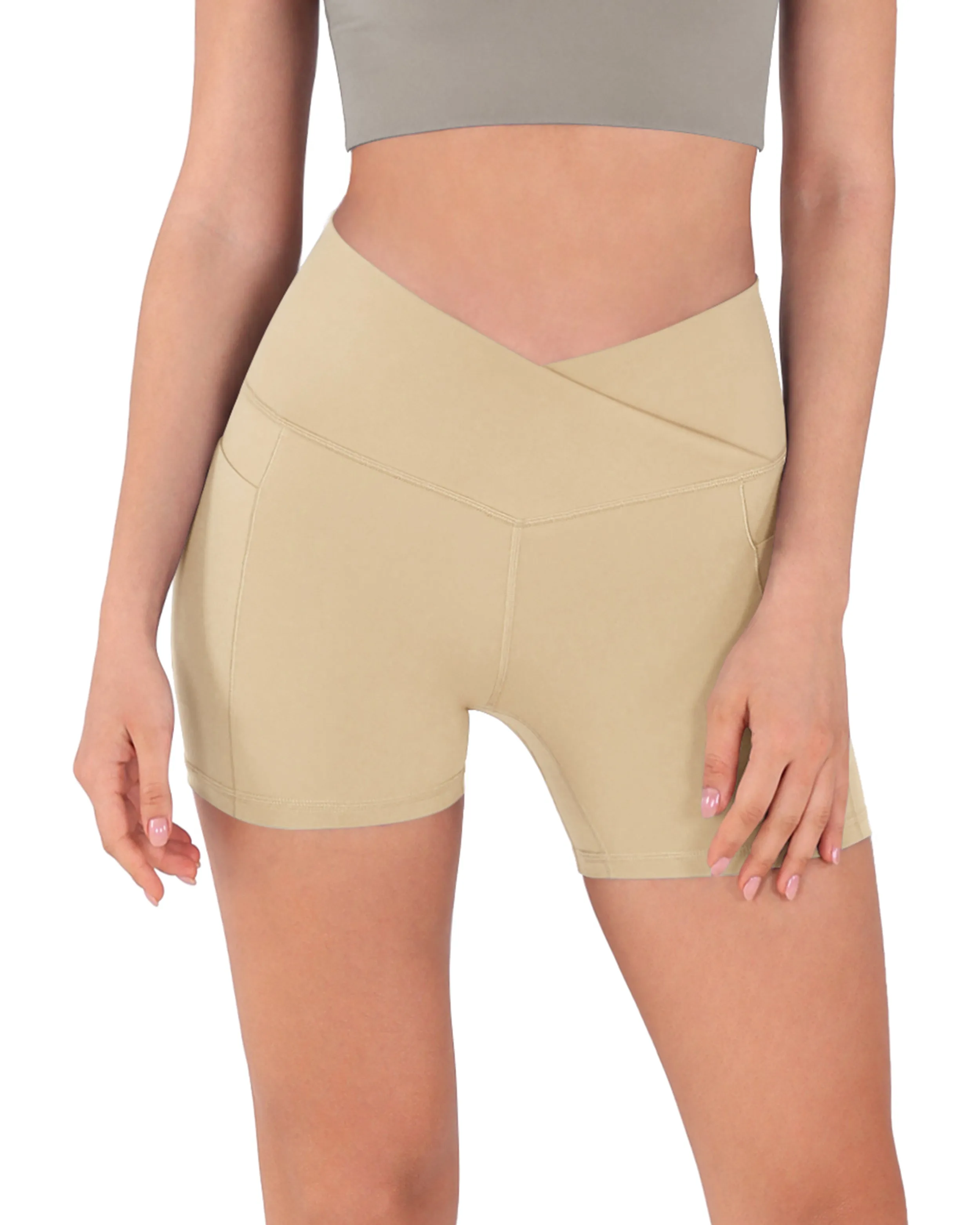 5" Cross Waist Biker Shorts with Pockets