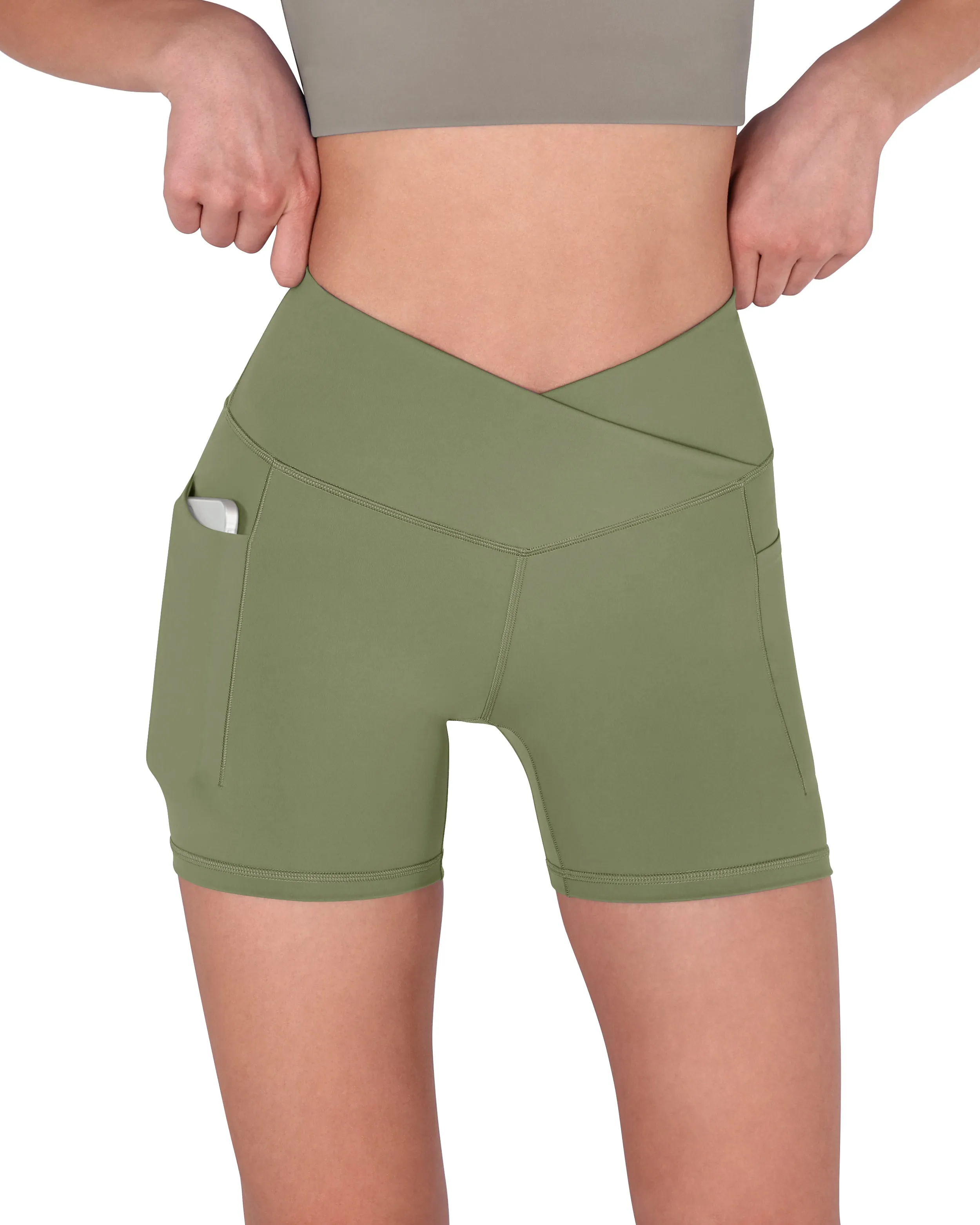5" Cross Waist Biker Shorts with Pockets