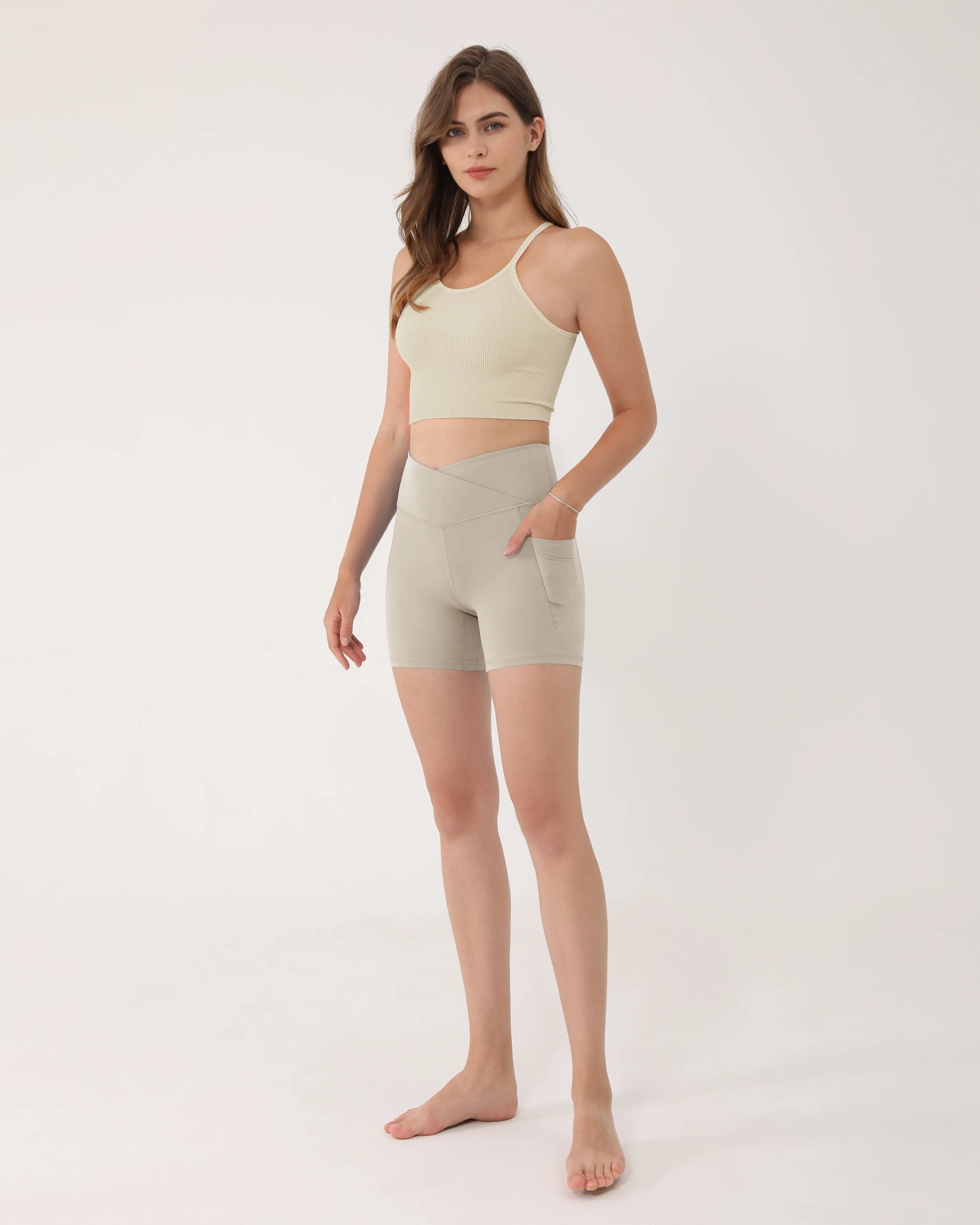 5" Cross Waist Biker Shorts with Pockets