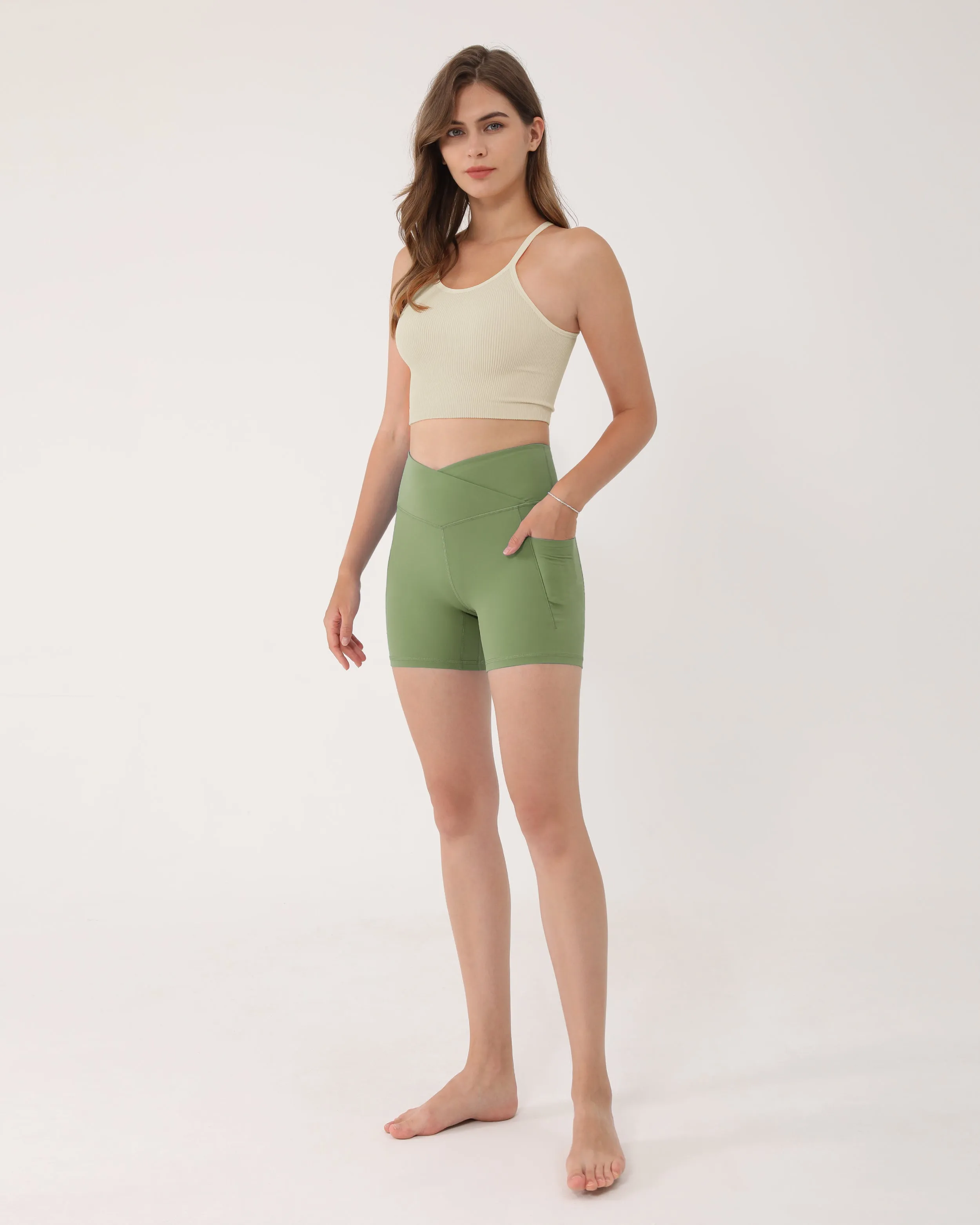 5" Cross Waist Biker Shorts with Pockets