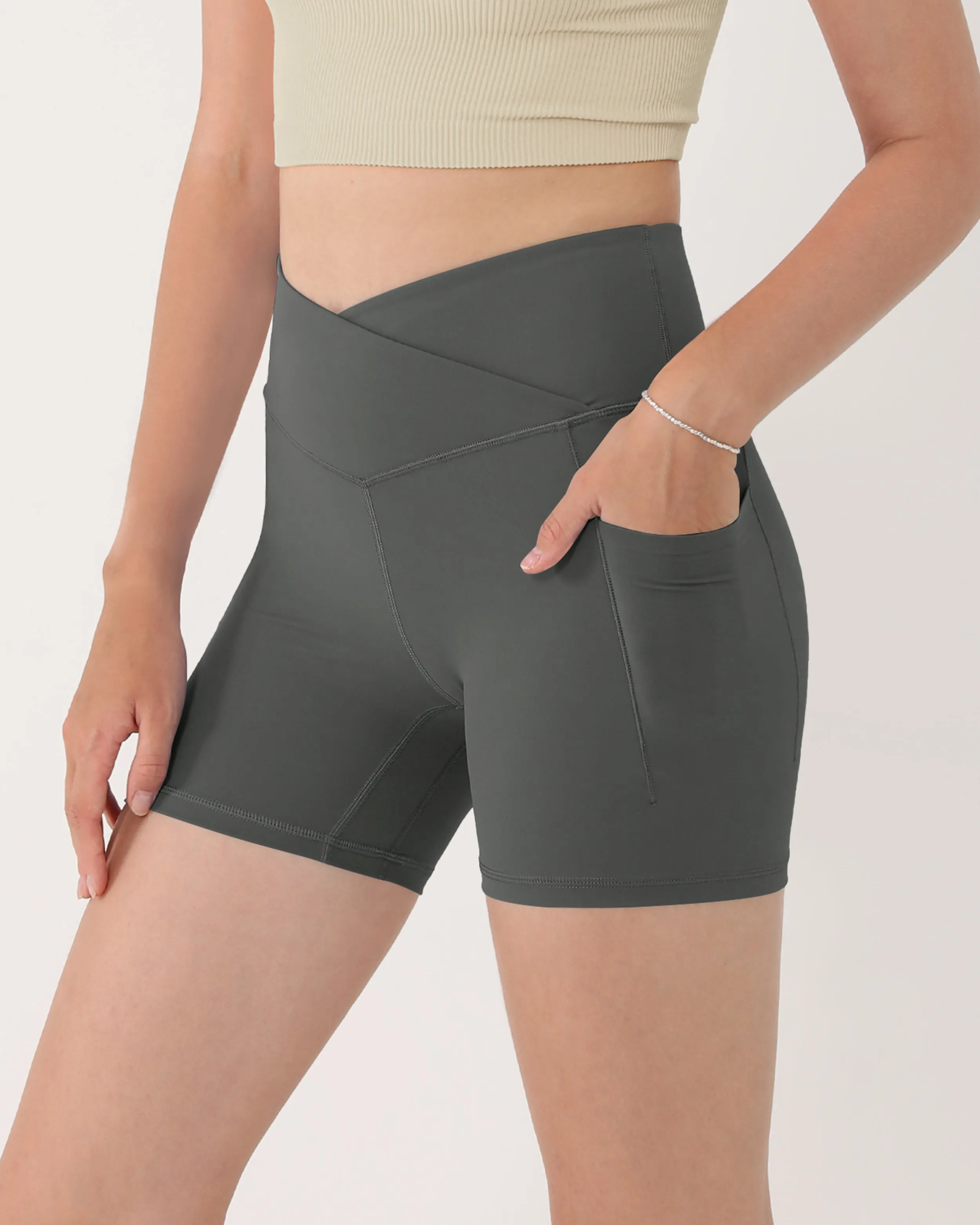 5" Cross Waist Biker Shorts with Pockets