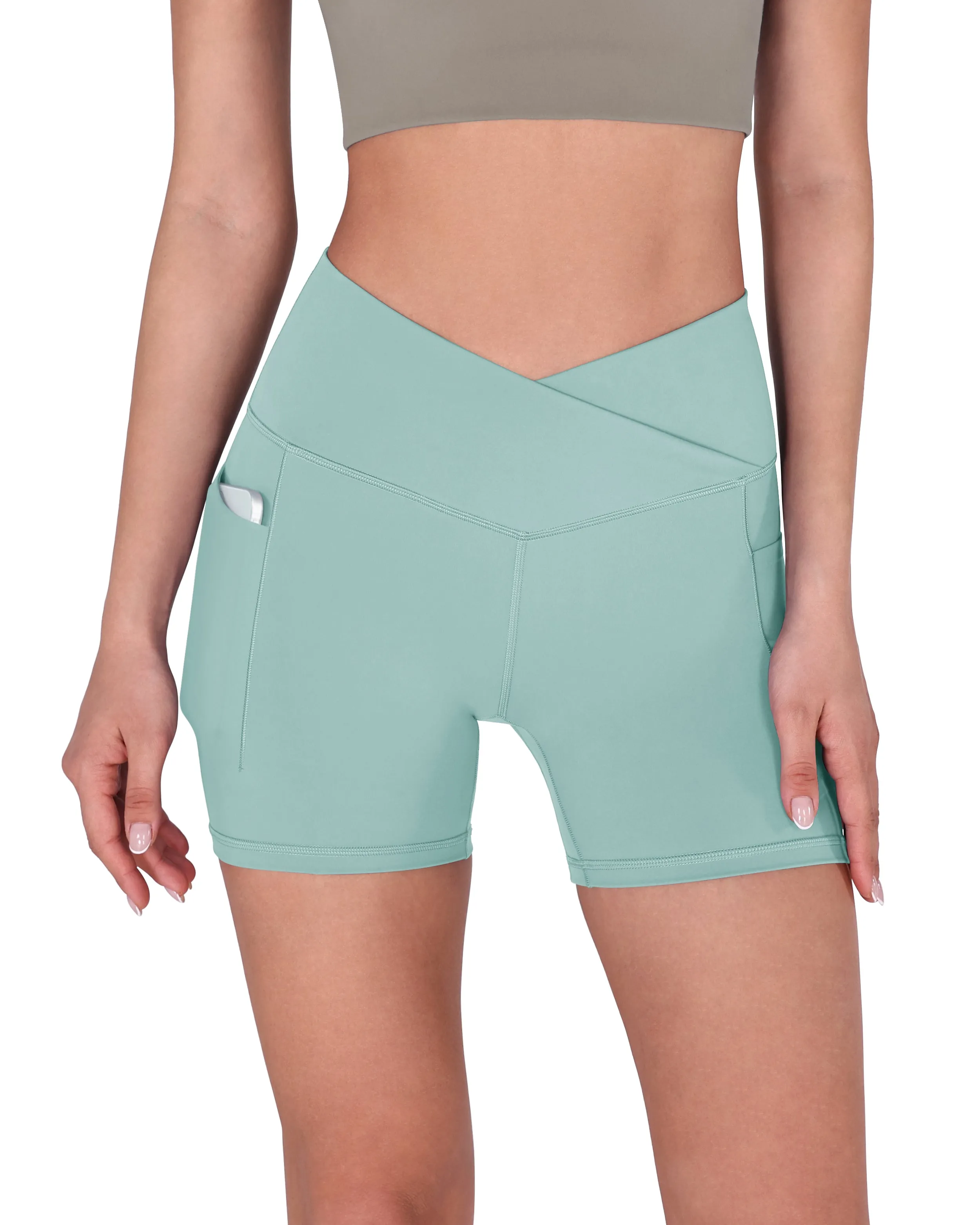 5" Cross Waist Biker Shorts with Pockets