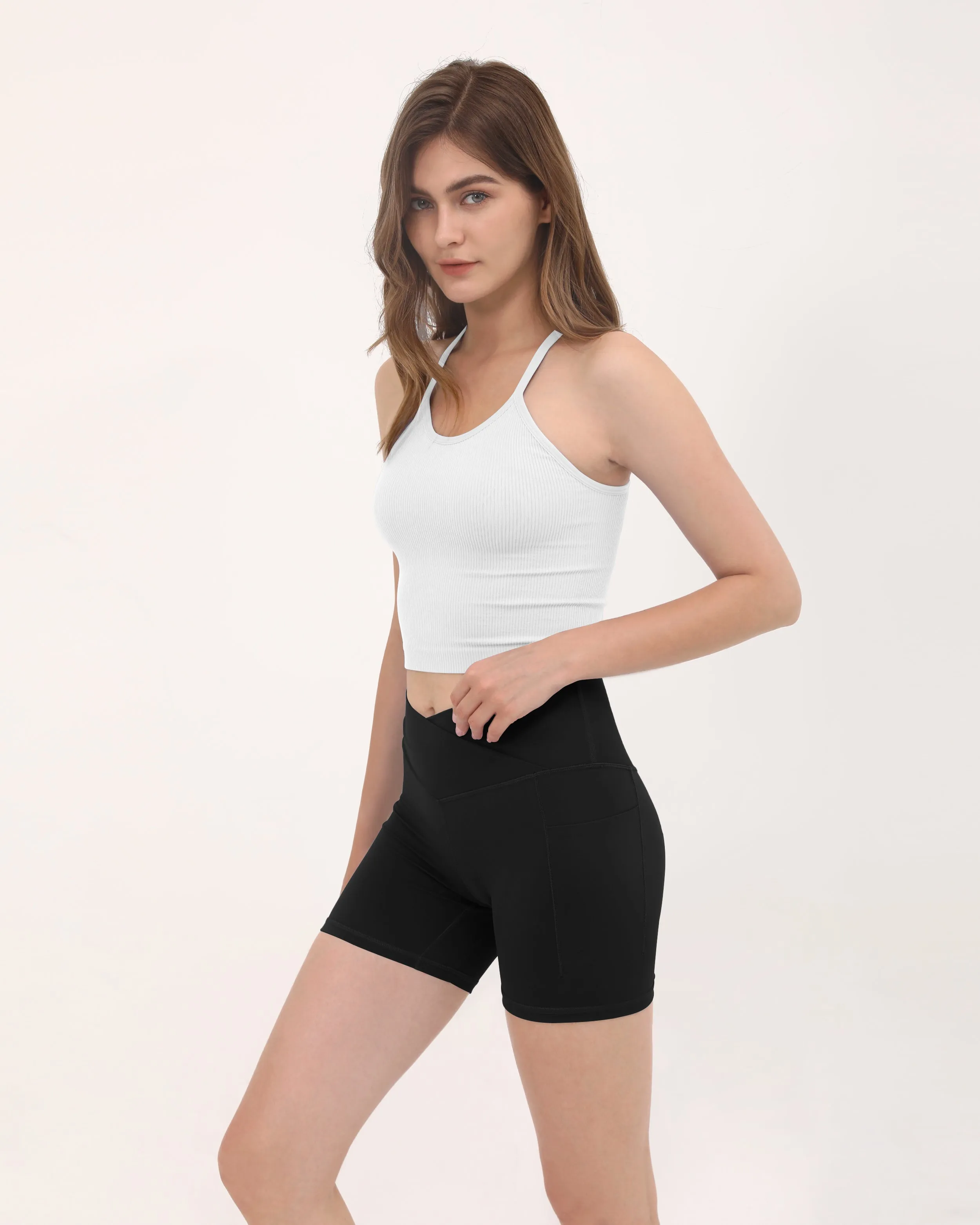 5" Cross Waist Biker Shorts with Pockets