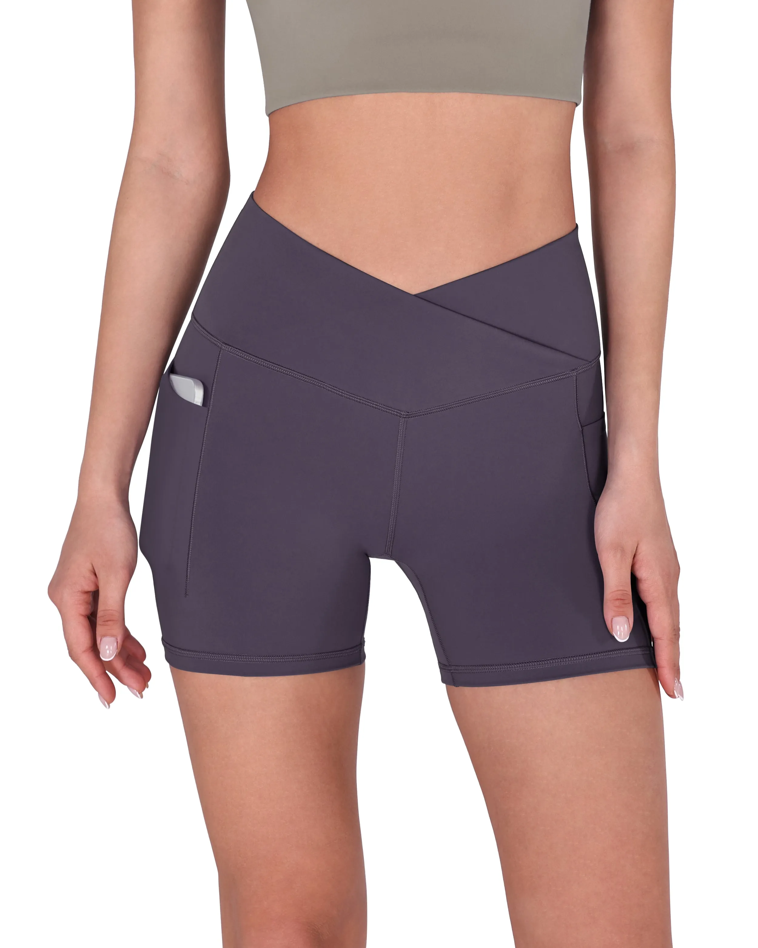 5" Cross Waist Biker Shorts with Pockets