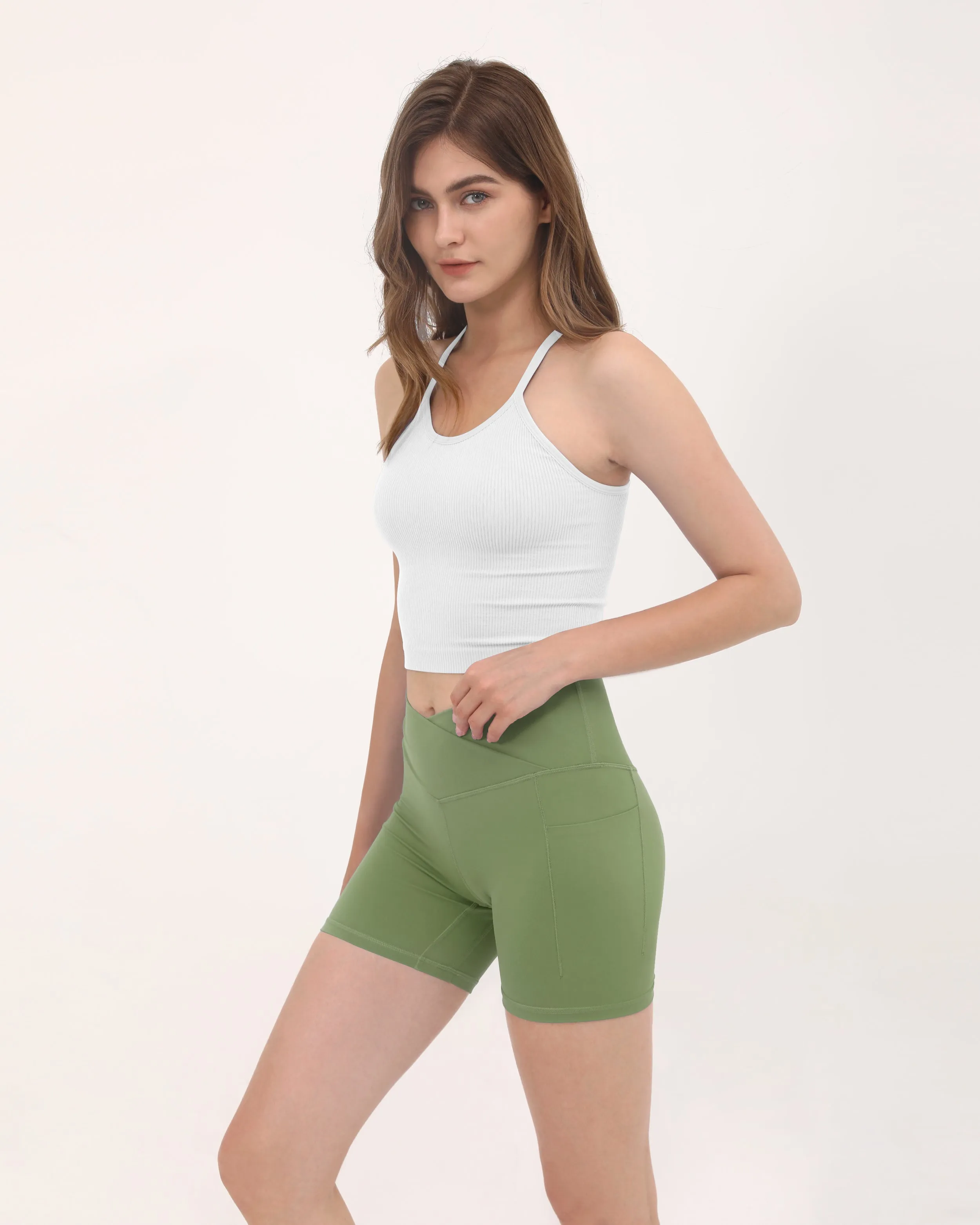 5" Cross Waist Biker Shorts with Pockets