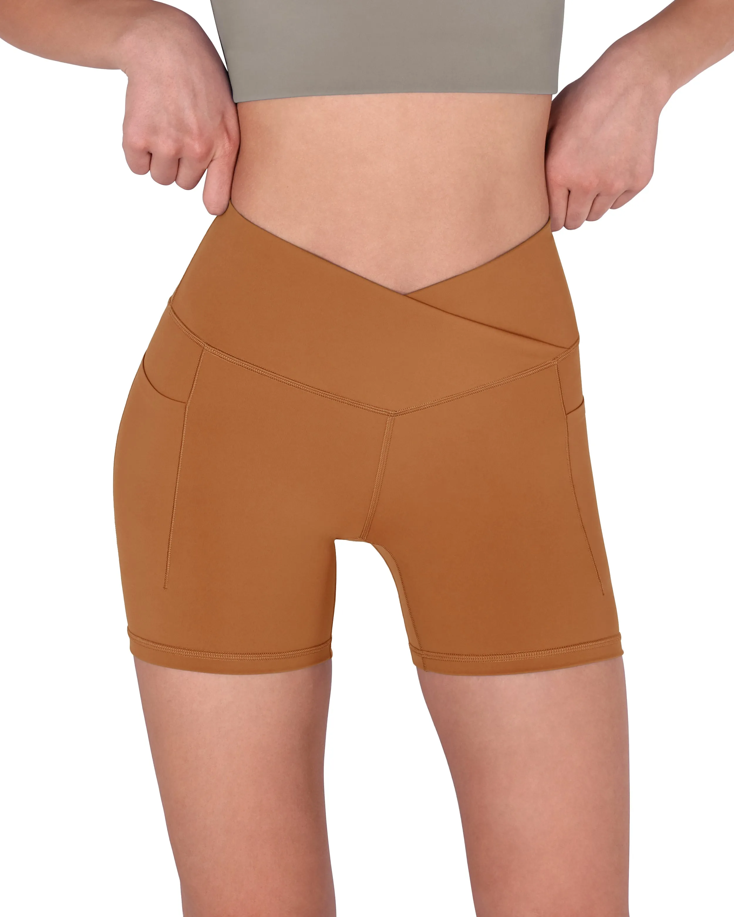 5" Cross Waist Biker Shorts with Pockets