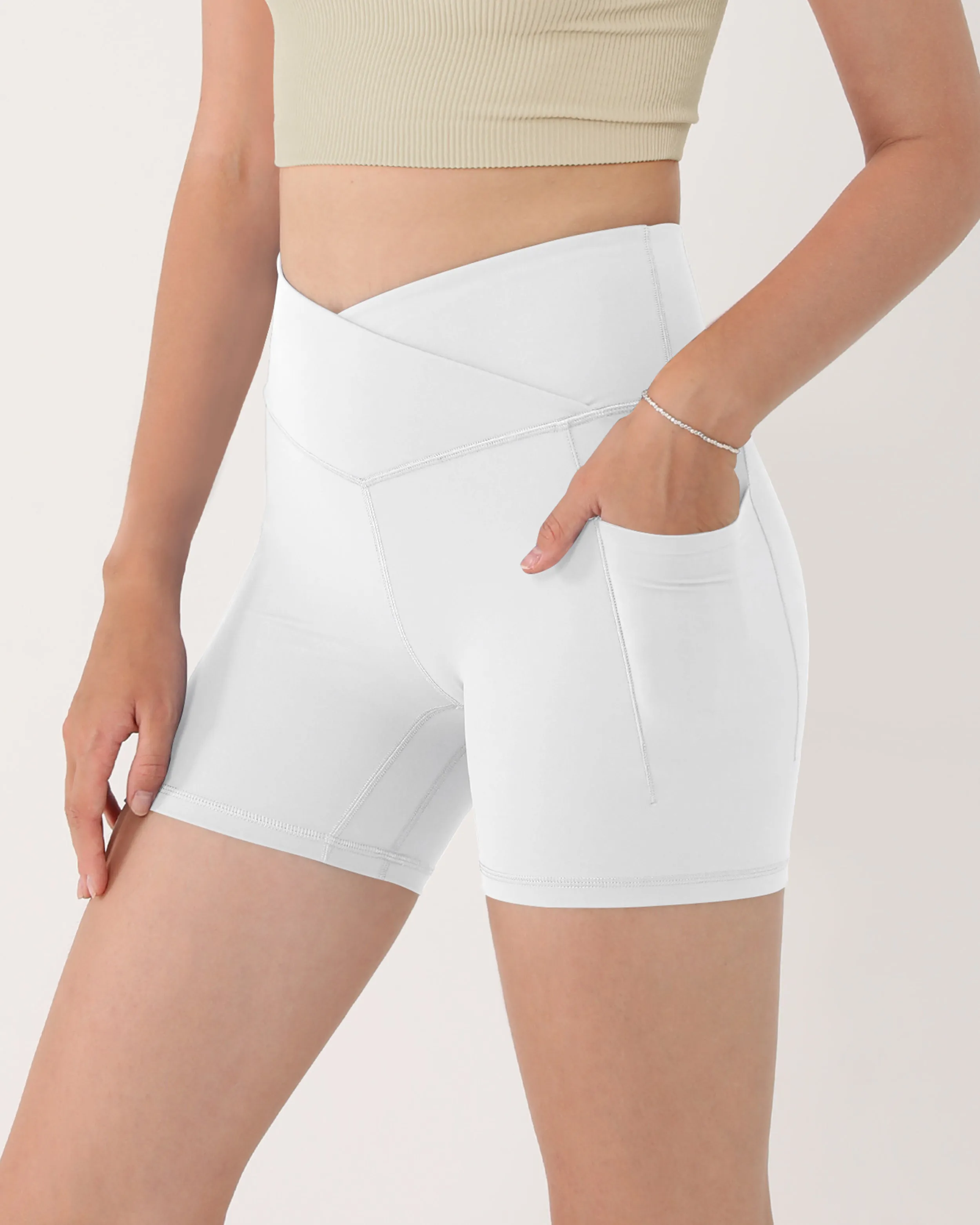 5" Cross Waist Biker Shorts with Pockets