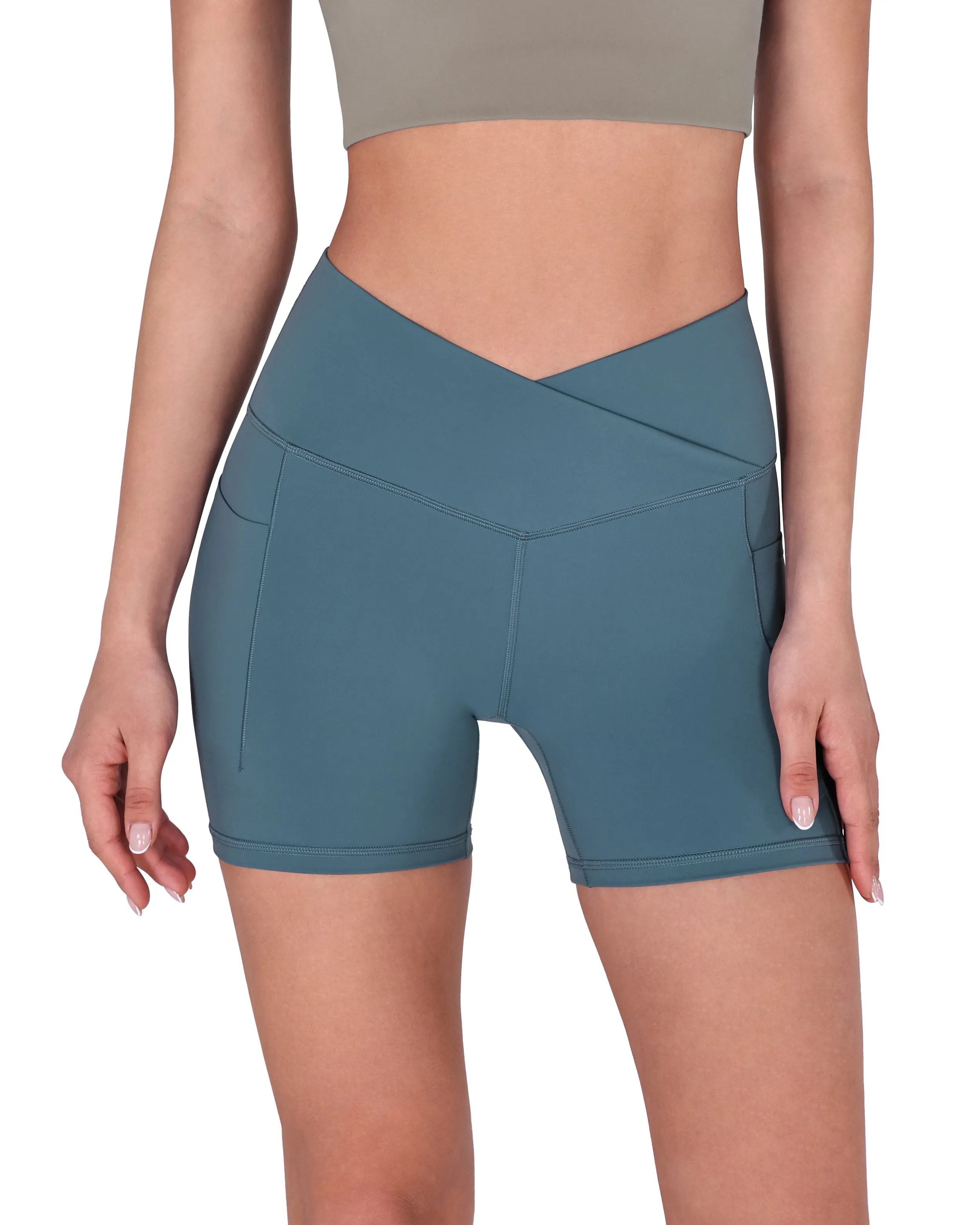 5" Cross Waist Biker Shorts with Pockets