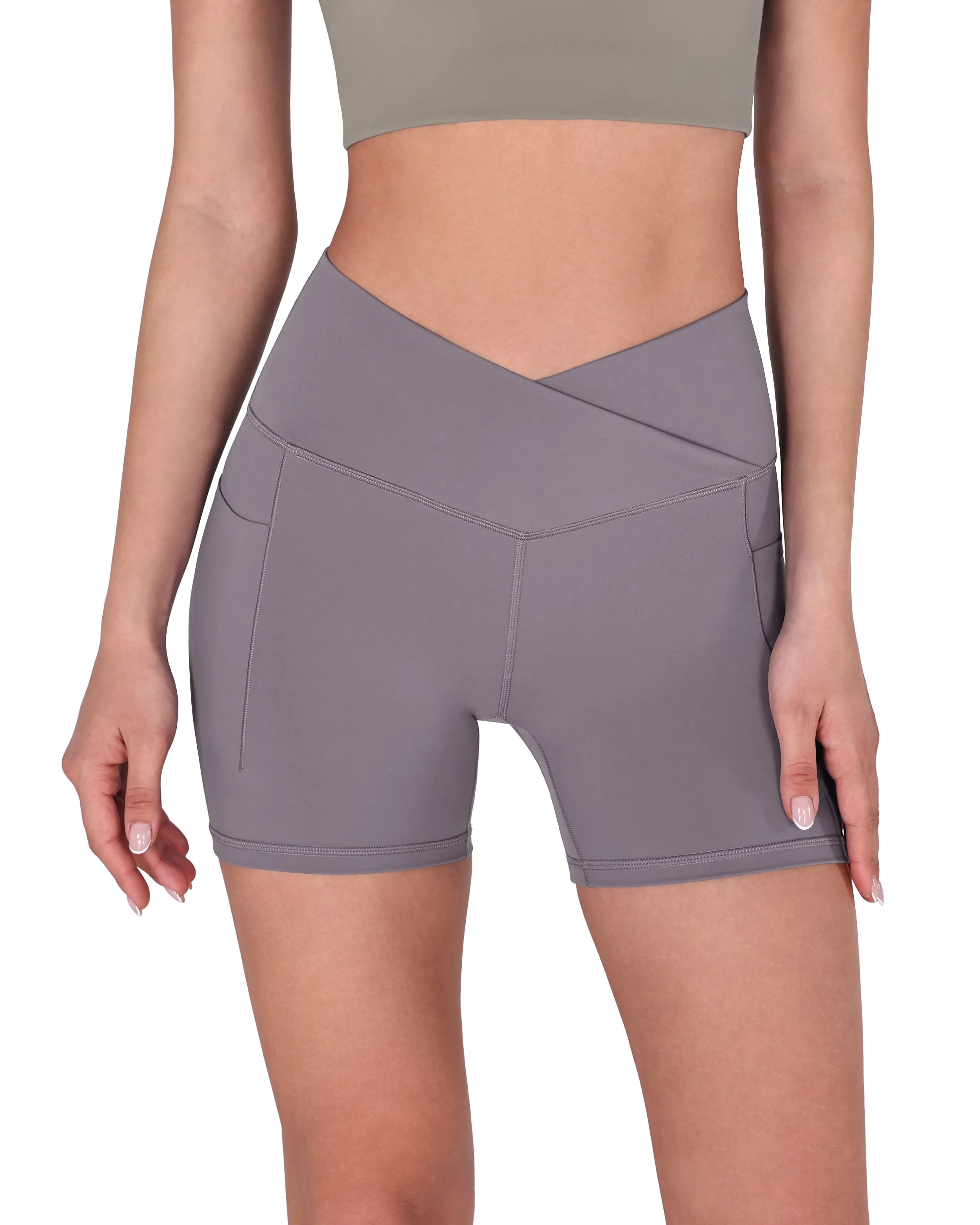 5" Cross Waist Biker Shorts with Pockets