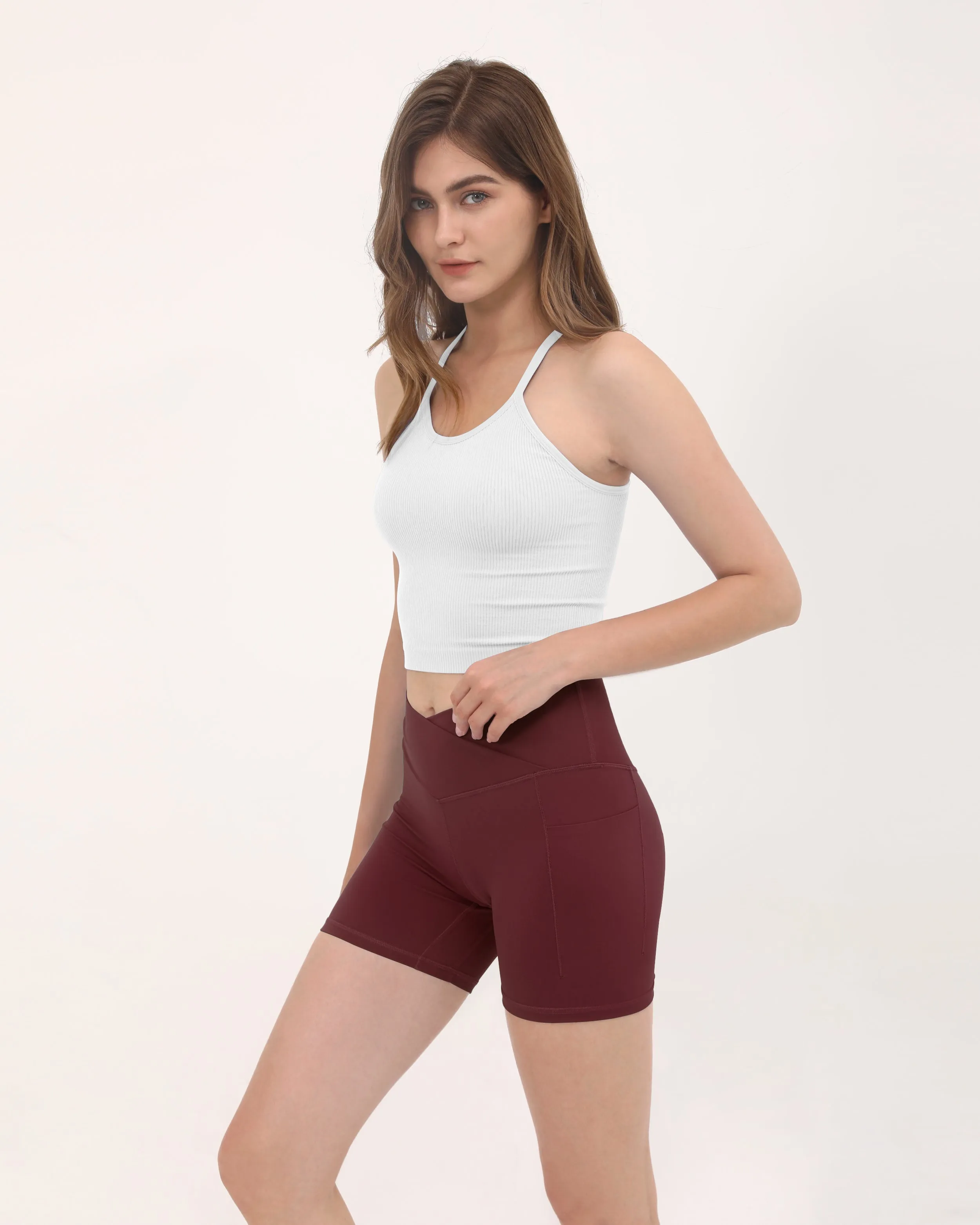 5" Cross Waist Biker Shorts with Pockets