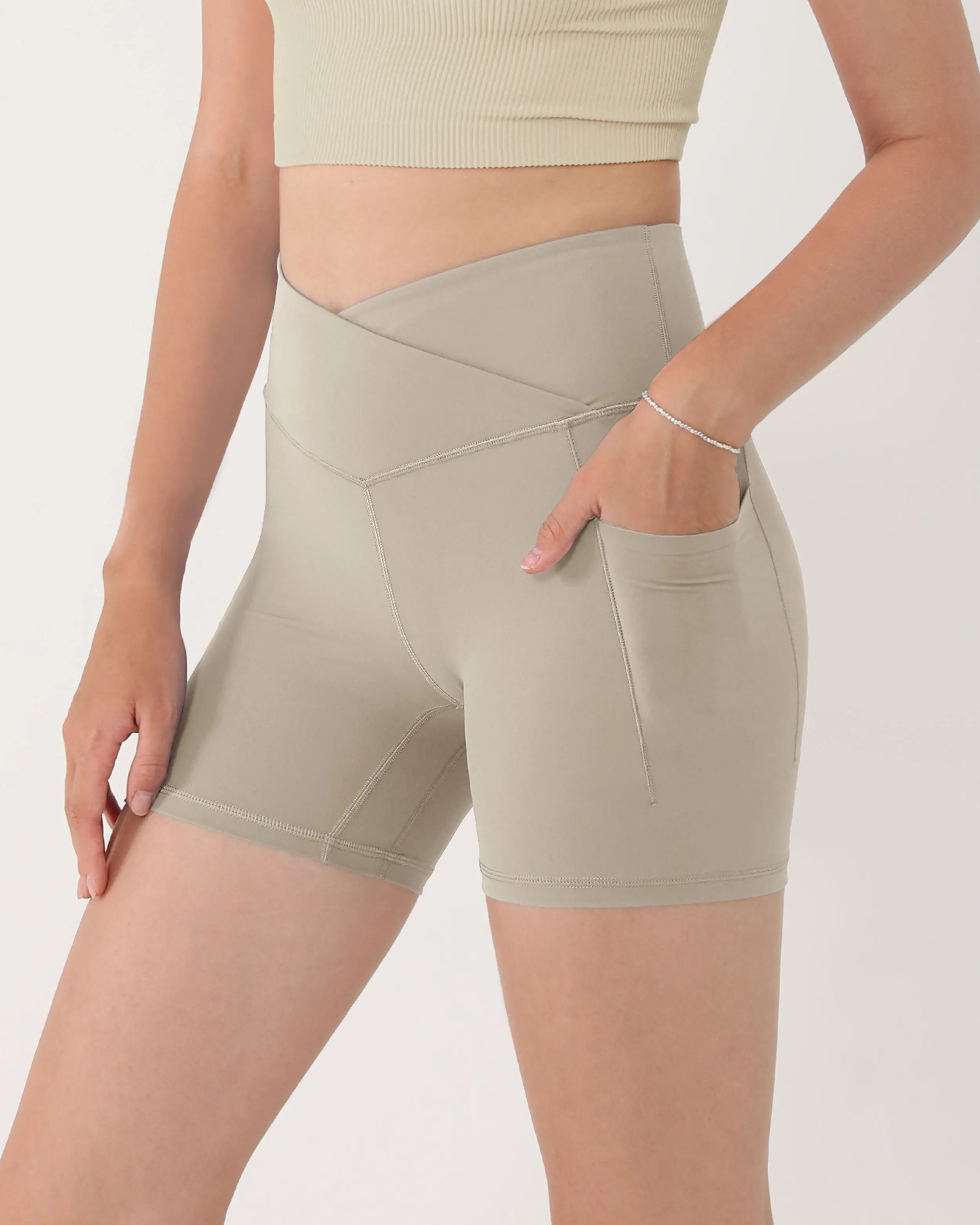 5" Cross Waist Biker Shorts with Pockets