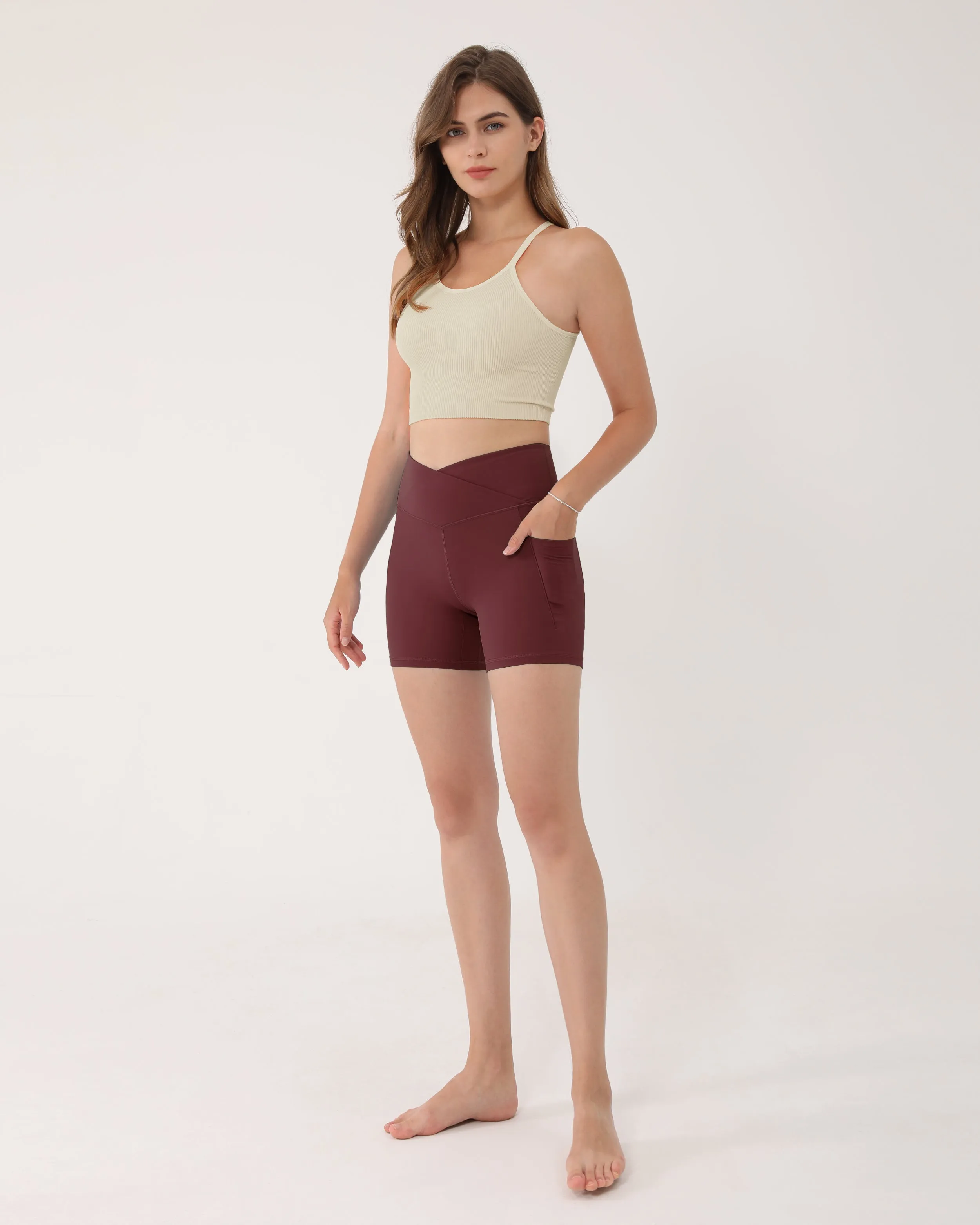 5" Cross Waist Biker Shorts with Pockets