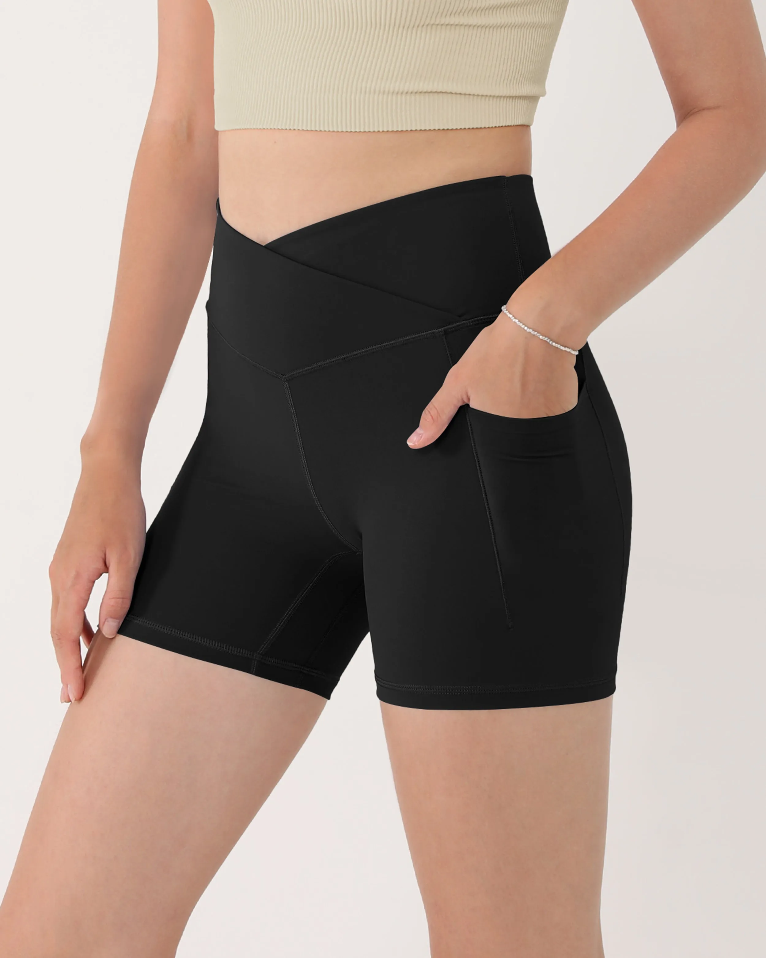 5" Cross Waist Biker Shorts with Pockets