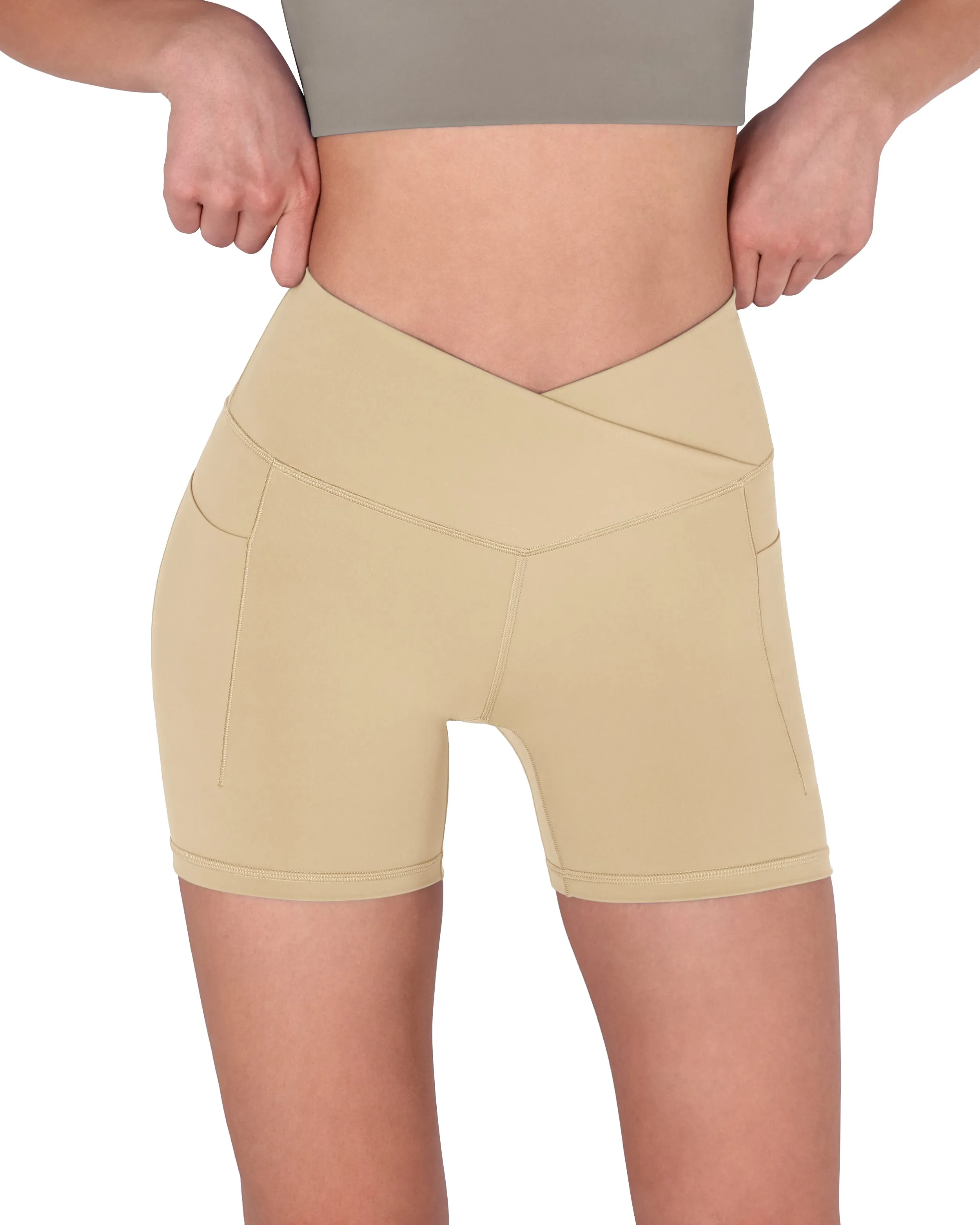 5" Cross Waist Biker Shorts with Pockets