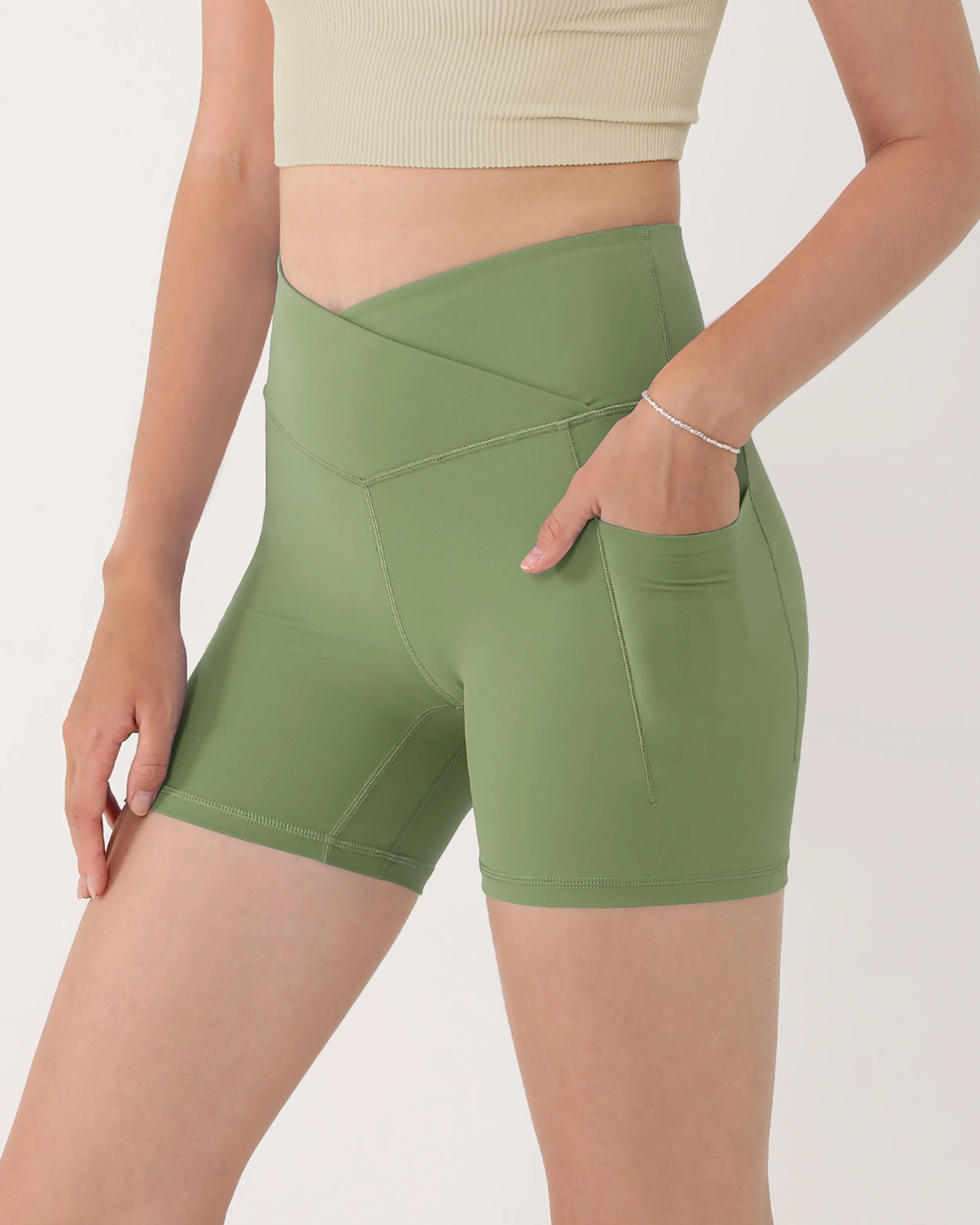 5" Cross Waist Biker Shorts with Pockets