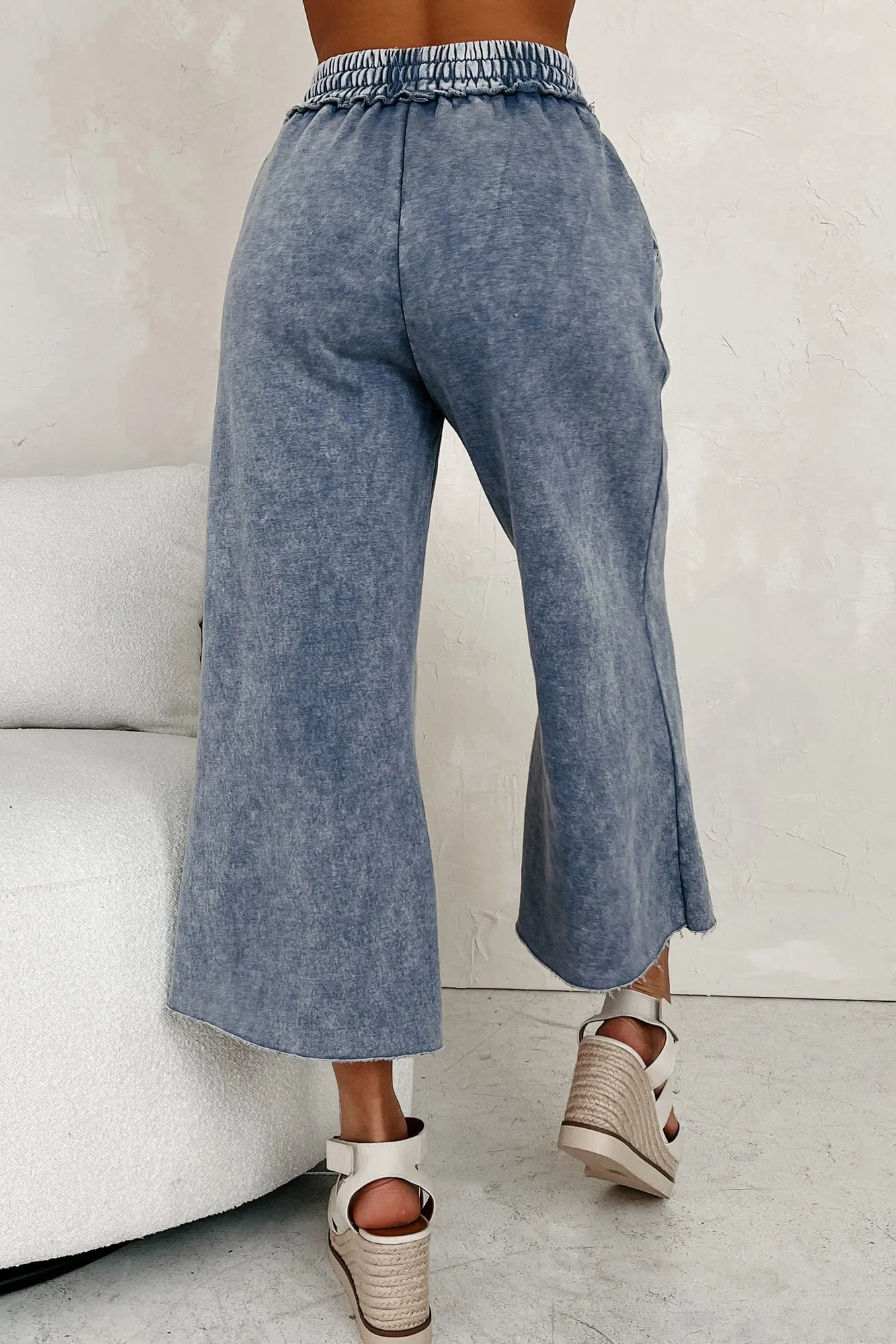 Arvin Acid Wash Cropped Palazzo Sweatpants (Marlin Blue)