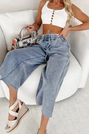 Arvin Acid Wash Cropped Palazzo Sweatpants (Marlin Blue)