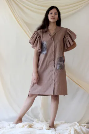 Beige Ruffled Midi Dress