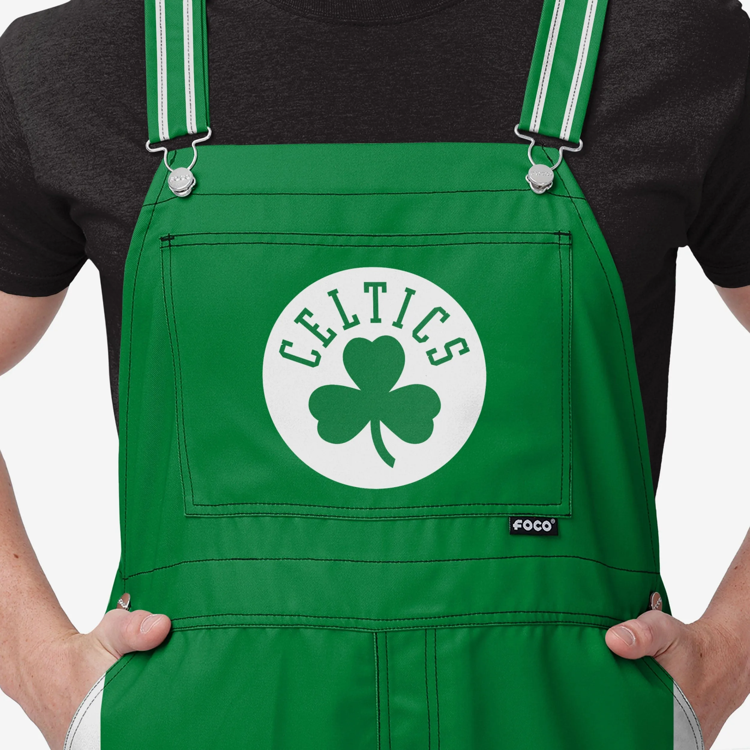 Boston Celtics Mens Team Stripe Bib Overalls