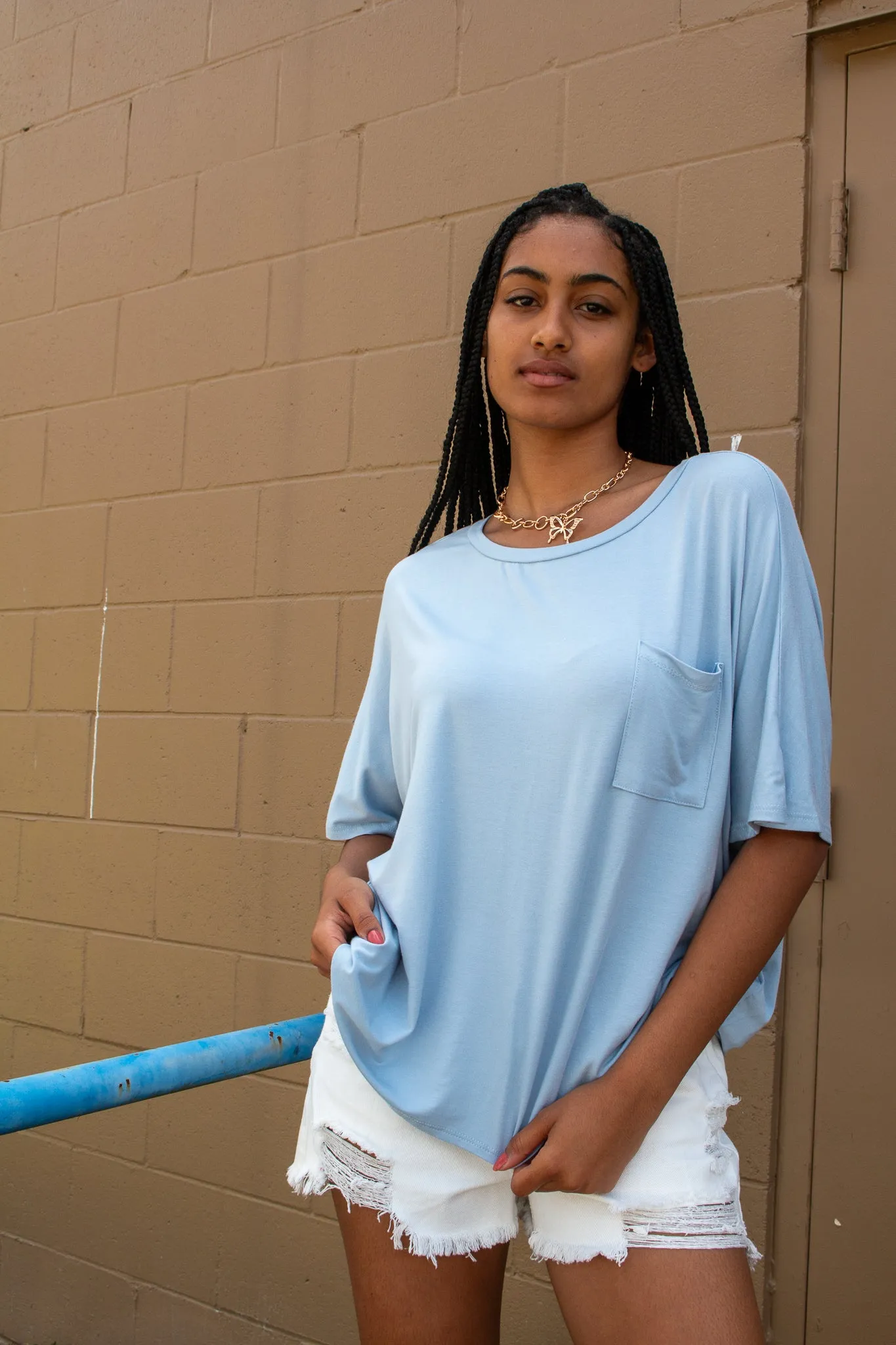 Briston Oversized Pocket Tee Blue