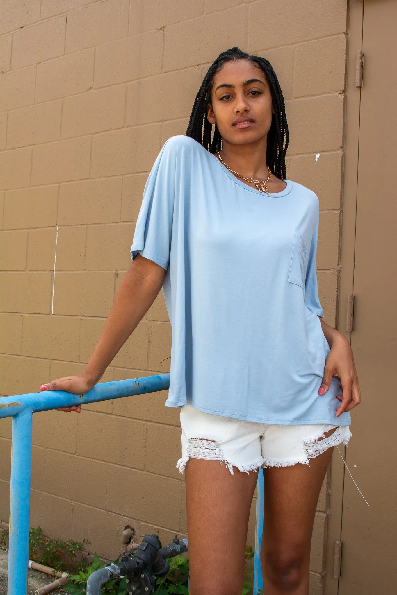 Briston Oversized Pocket Tee Blue
