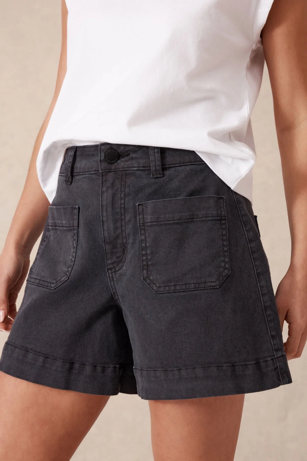 Ceres Life Denim Patch Pocket Short - Washed Black