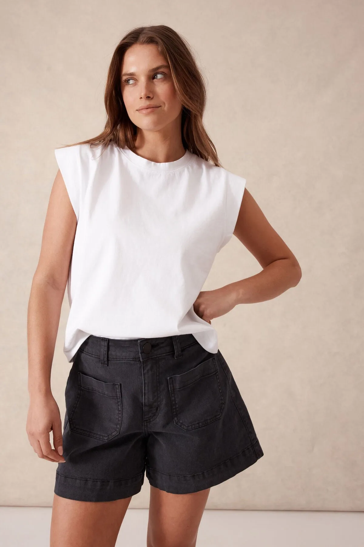 Ceres Life Denim Patch Pocket Short - Washed Black