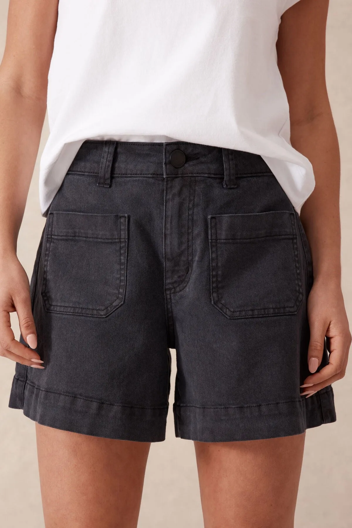 Ceres Life Denim Patch Pocket Short - Washed Black
