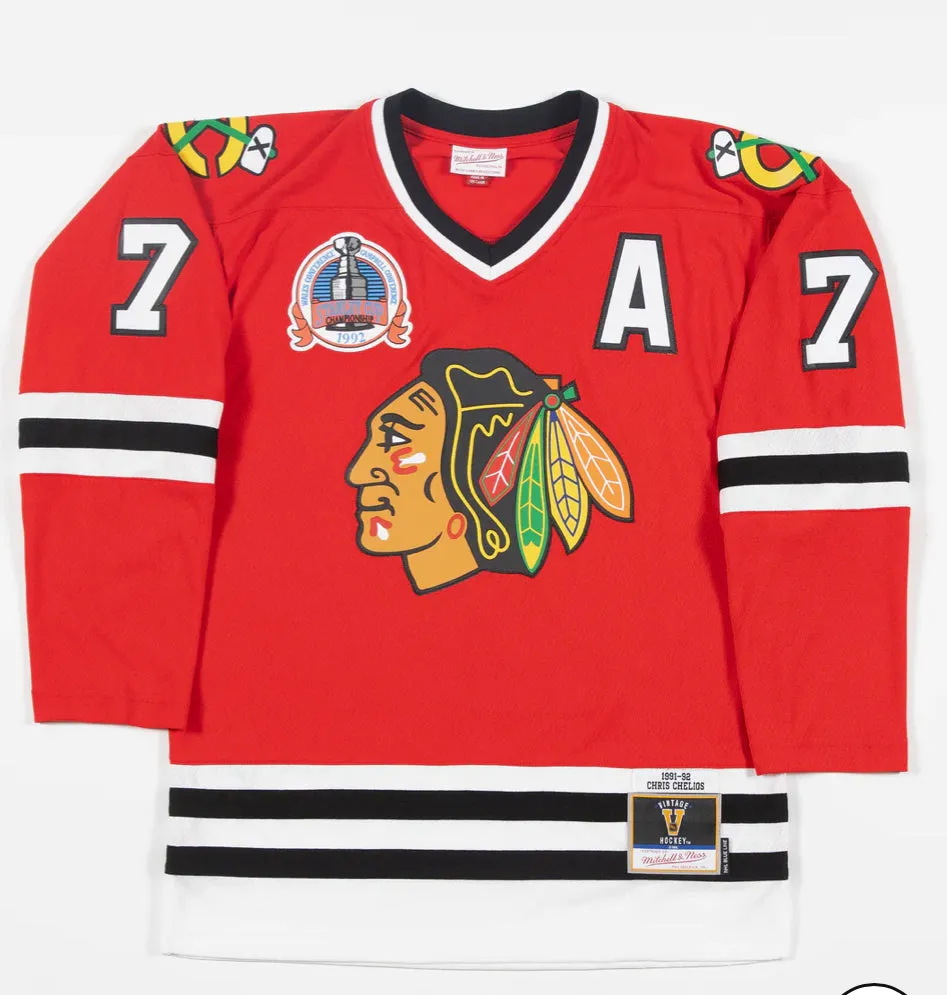 Chicago Blackhawks 1991 Authentic Hockey Jersey Mitchell & Ness Blue Line Chris Chelios