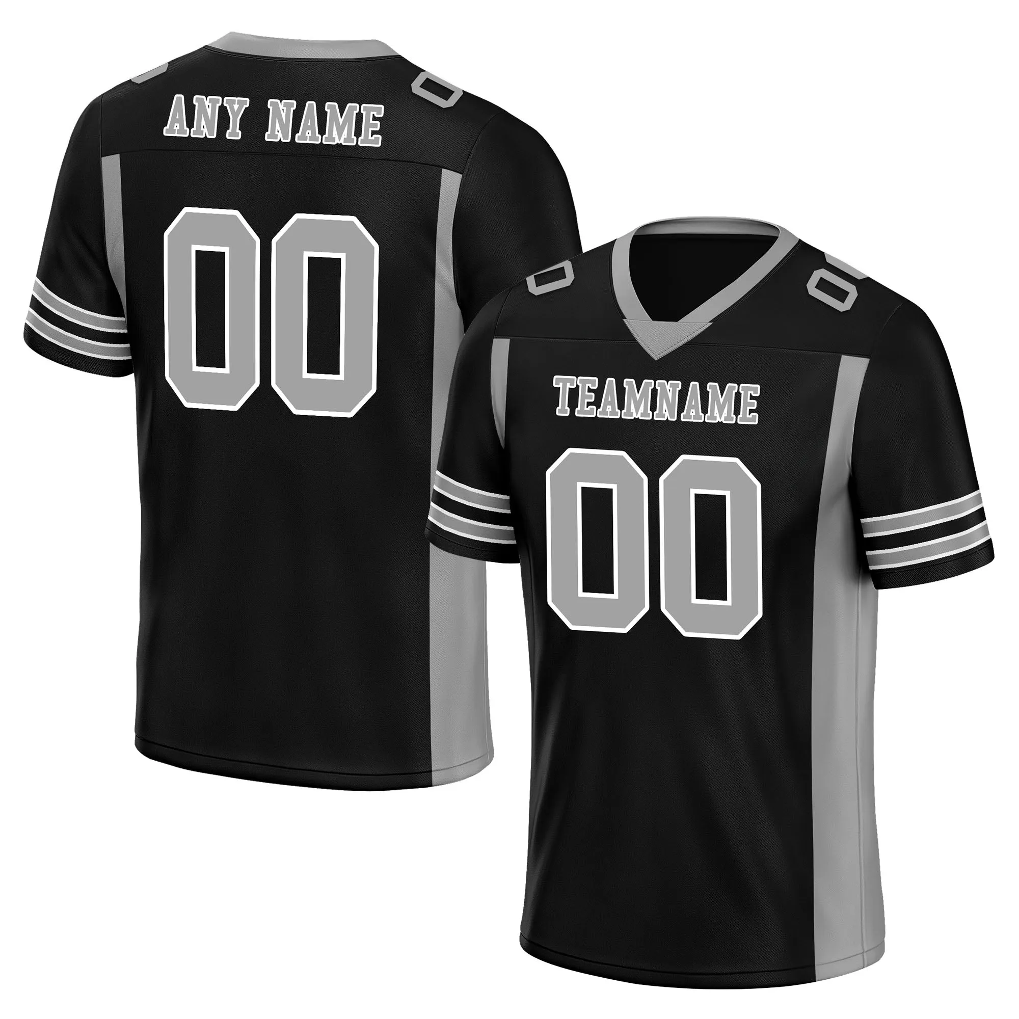 Custom Black Gray Striped Sleeves Personalized Authentic Football Jersey FBJ02-D06076