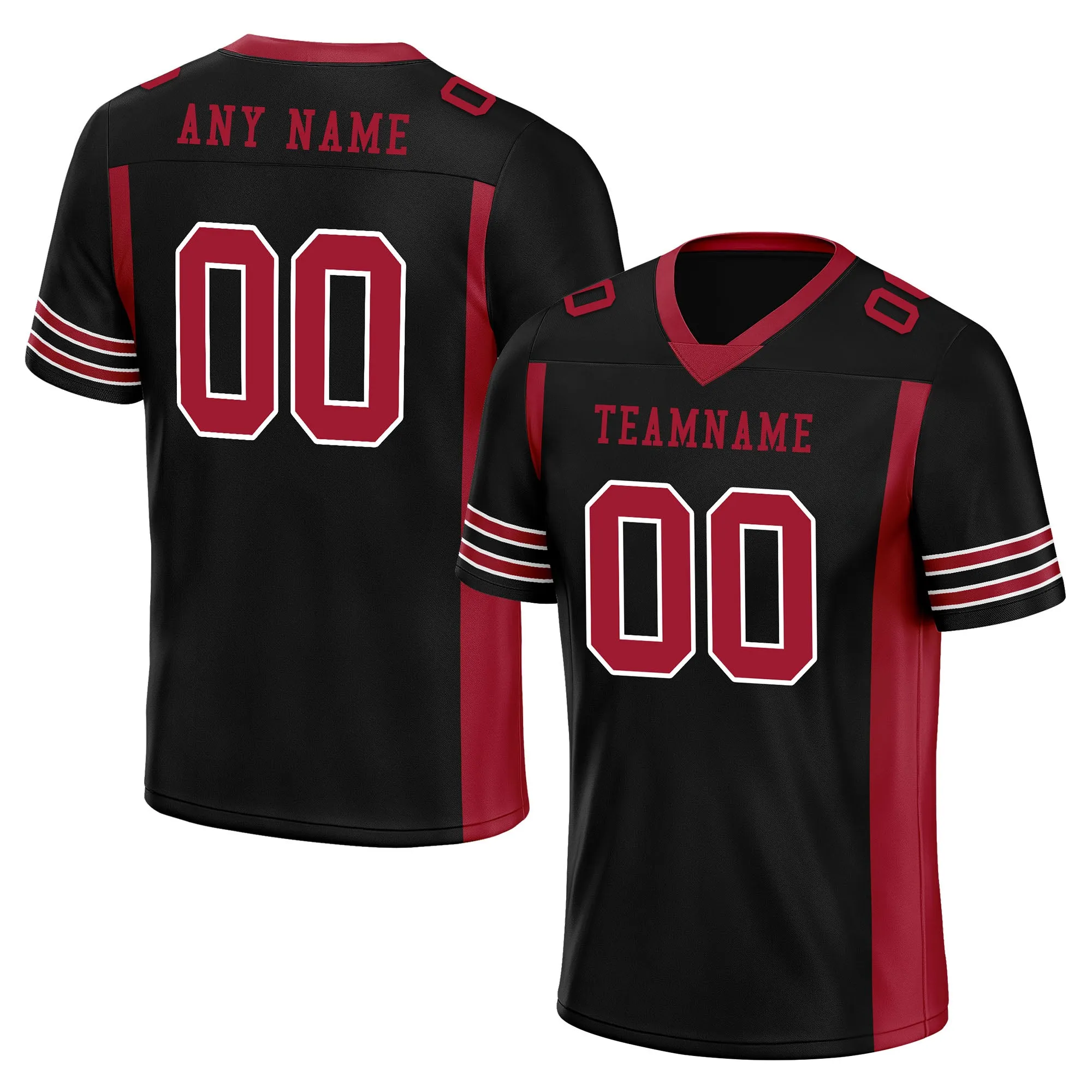 Custom Black Red Striped Sleeves Personalized Authentic Football Jersey FBJ02-D06074
