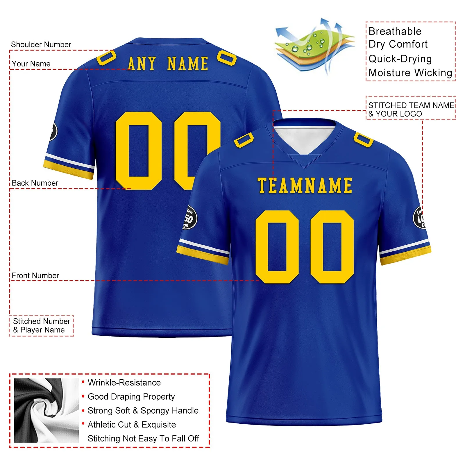 Custom Blue Los Angeles Personalized Authentic Football Jersey FBJ02-D020263-15