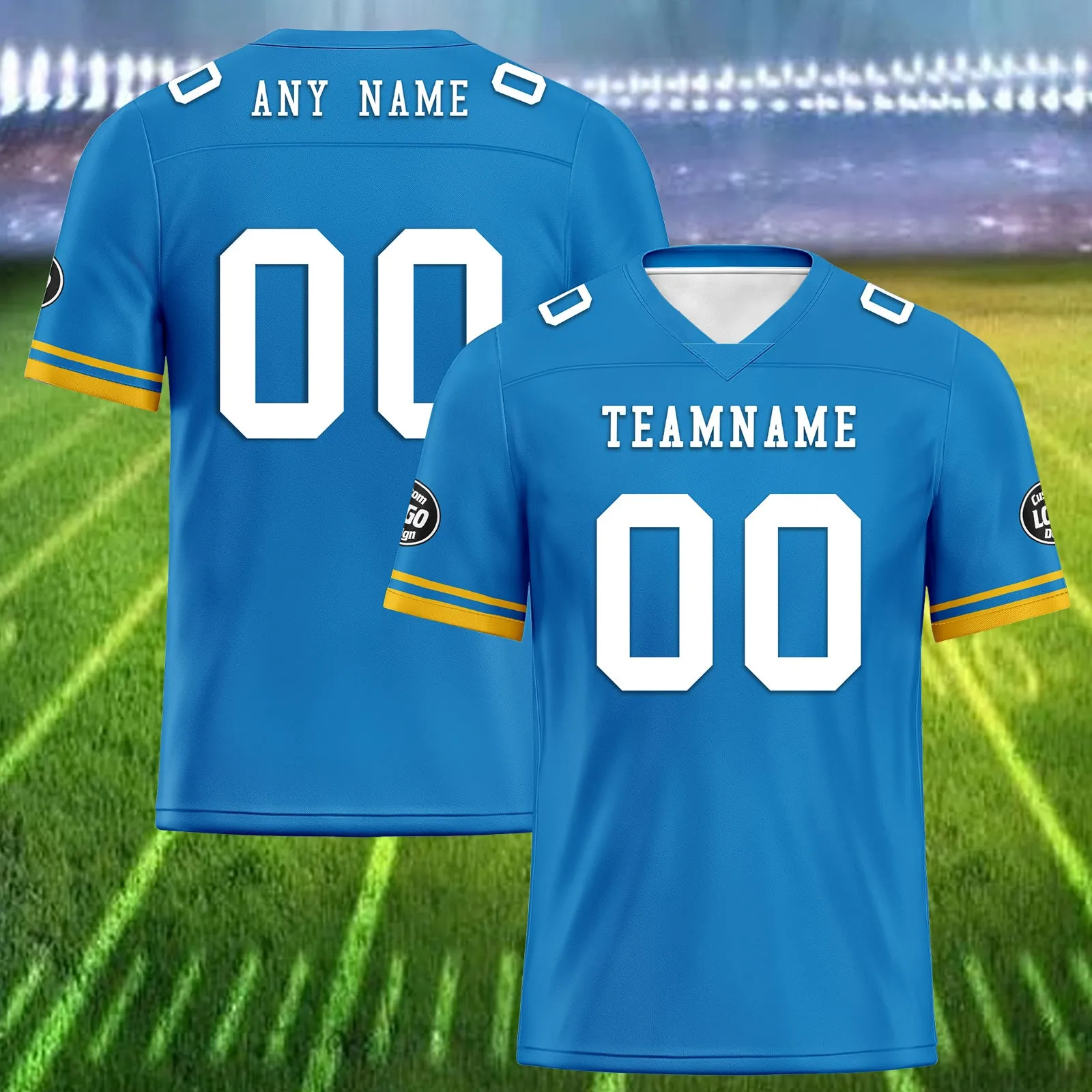 Custom Blue Los Angeles Personalized Authentic Football Jersey FBJ02-D020263-22