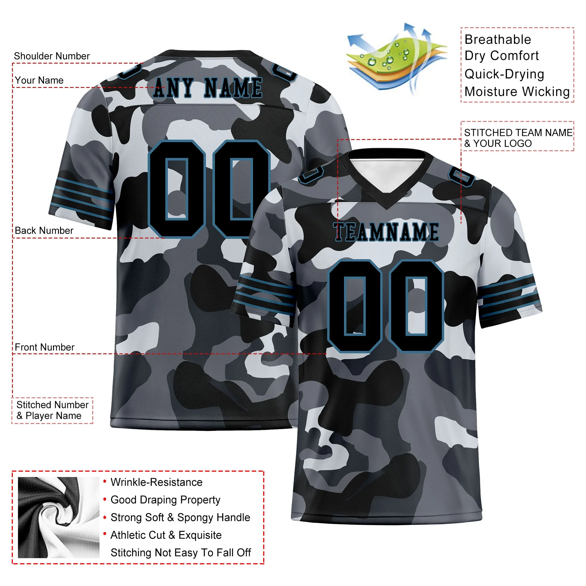 Custom Camo Personalized Authentic Football Jersey FBJ02-D06115