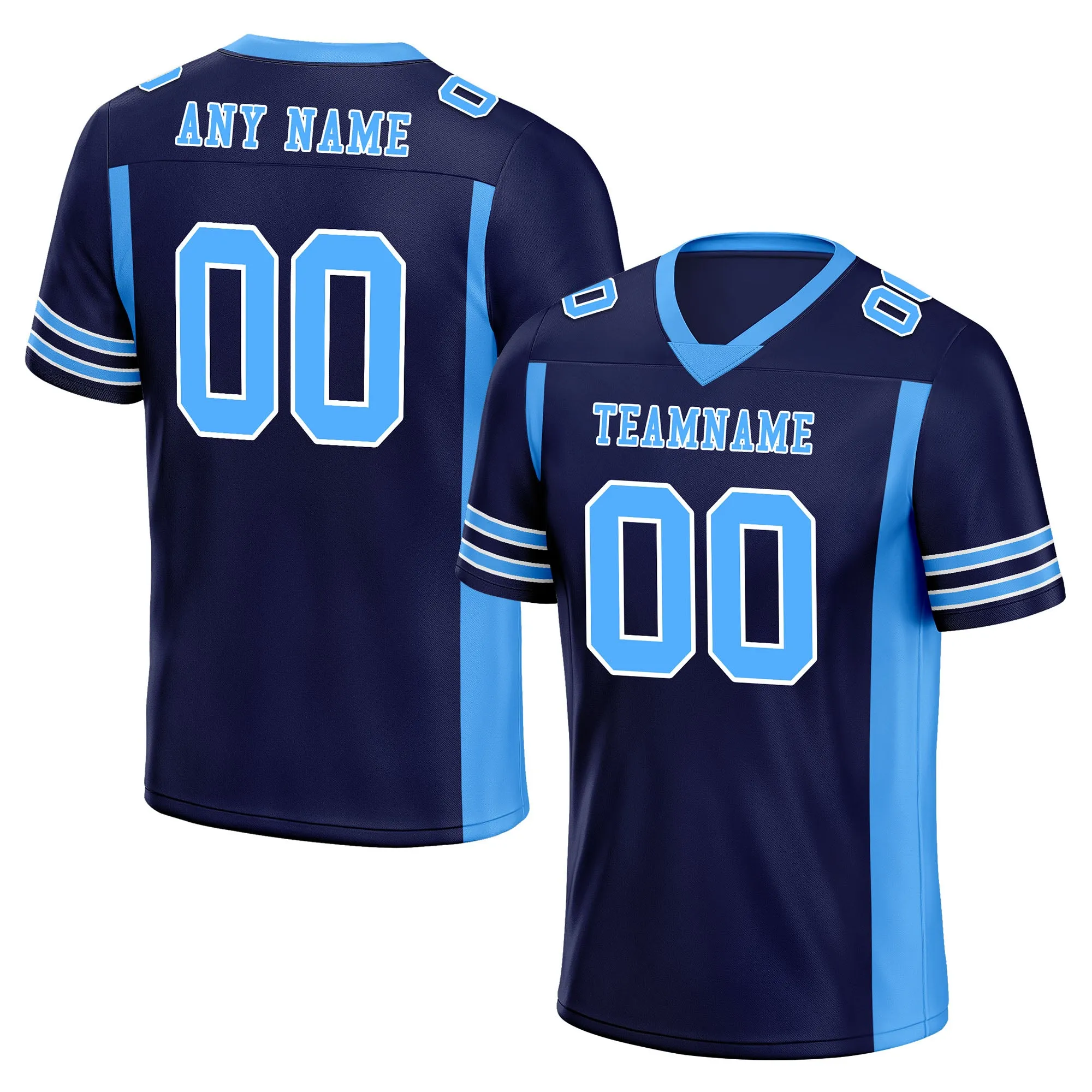 Custom Navy Blue Striped Sleeves Personalized Authentic Football Jersey FBJ02-D06050