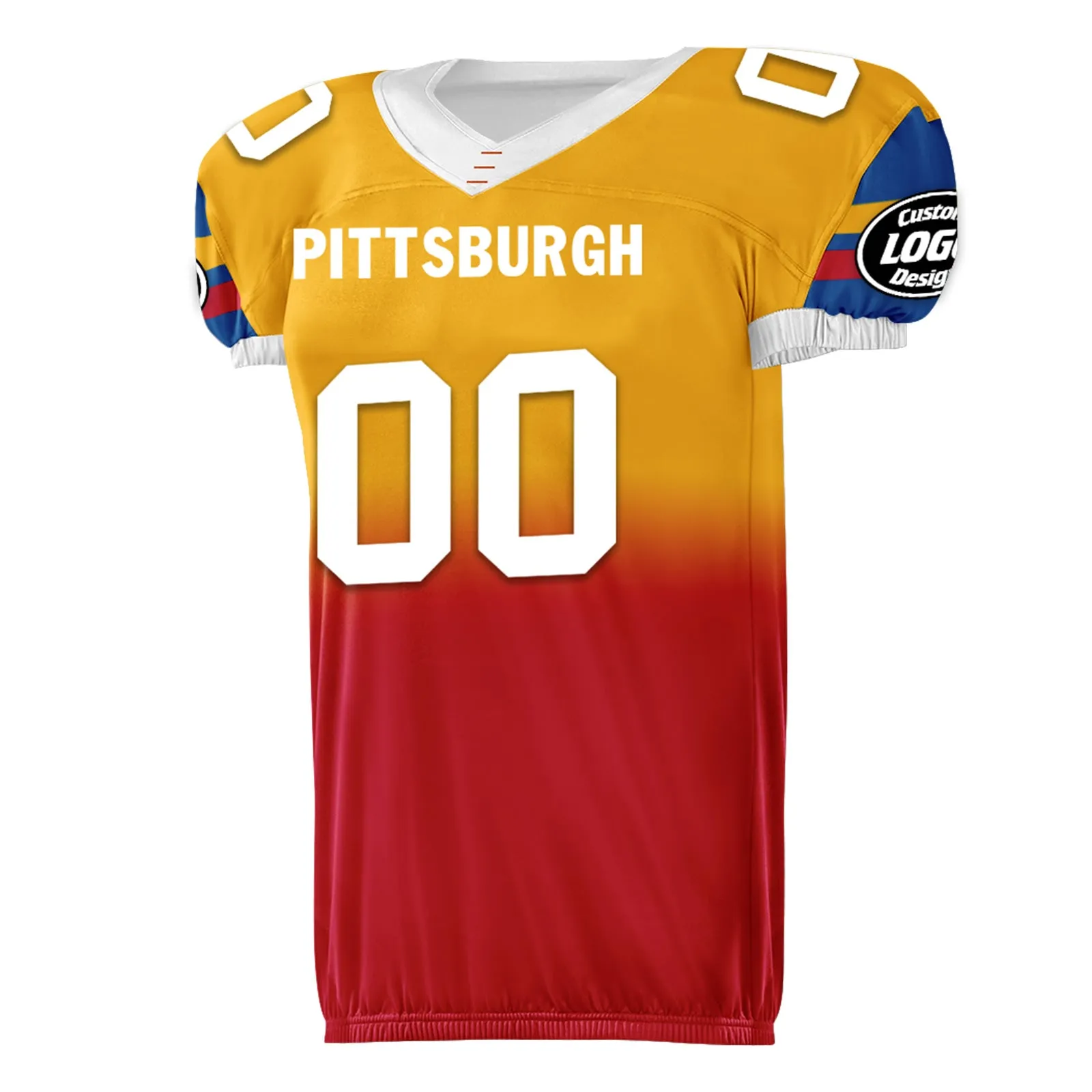 Custom Red Yellow Blue Fade Fashion Pittsburgh High-Performance American Football Jersey FBJ06-D020252-30