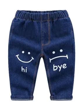 Cute Baby Toddler Girl Smile Face Letters Printed Blue Jeans