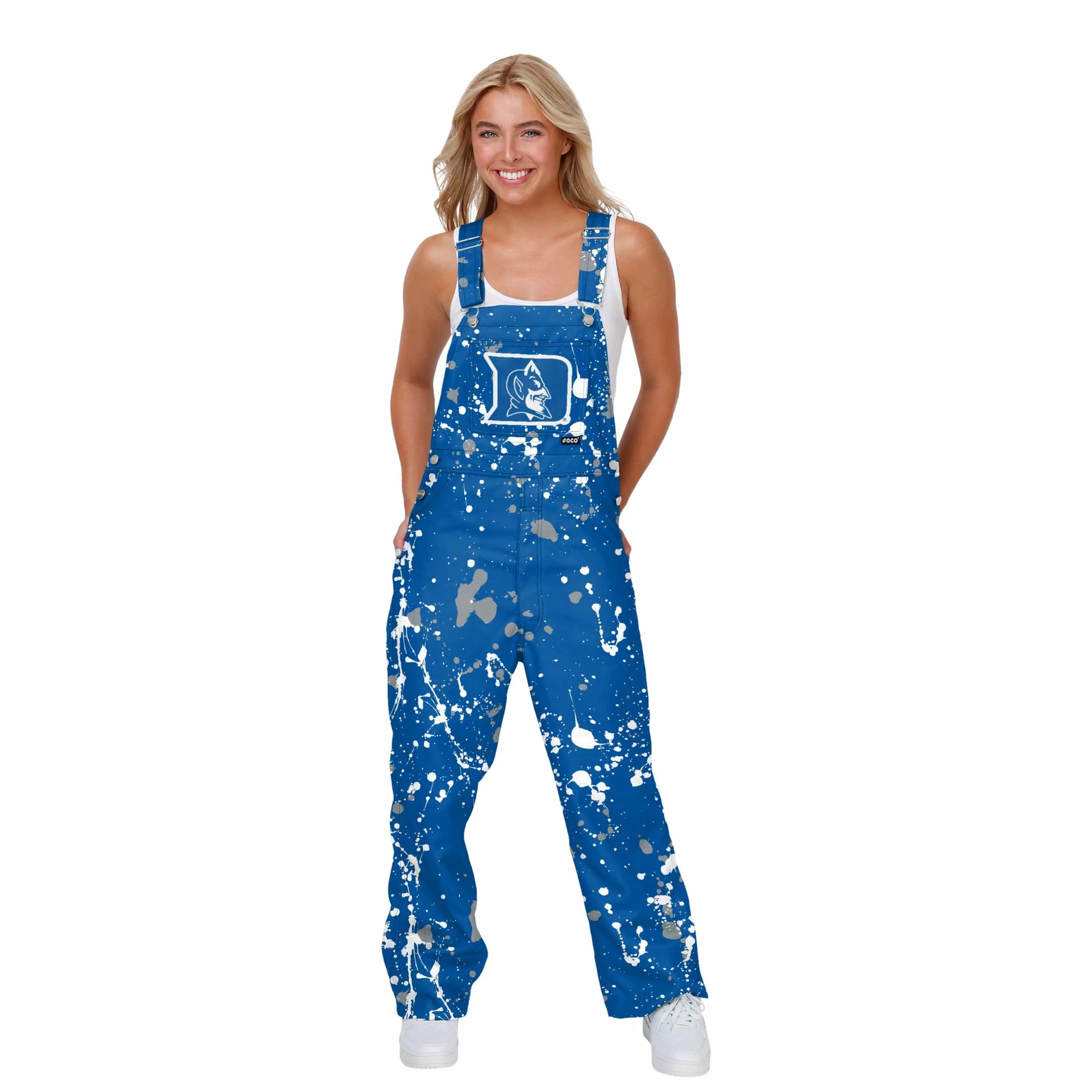 Duke Blue Devils NCAA Womens Paint Splatter Bib Overalls
