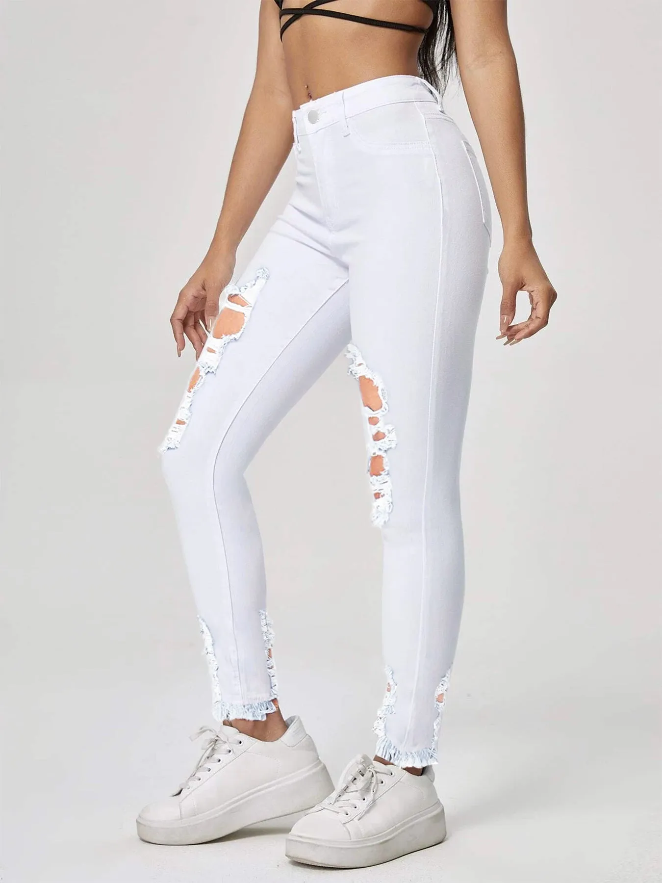 Fashion Micro-Stretch Ripped Stretch Denim Chinos Wholesale Jeans